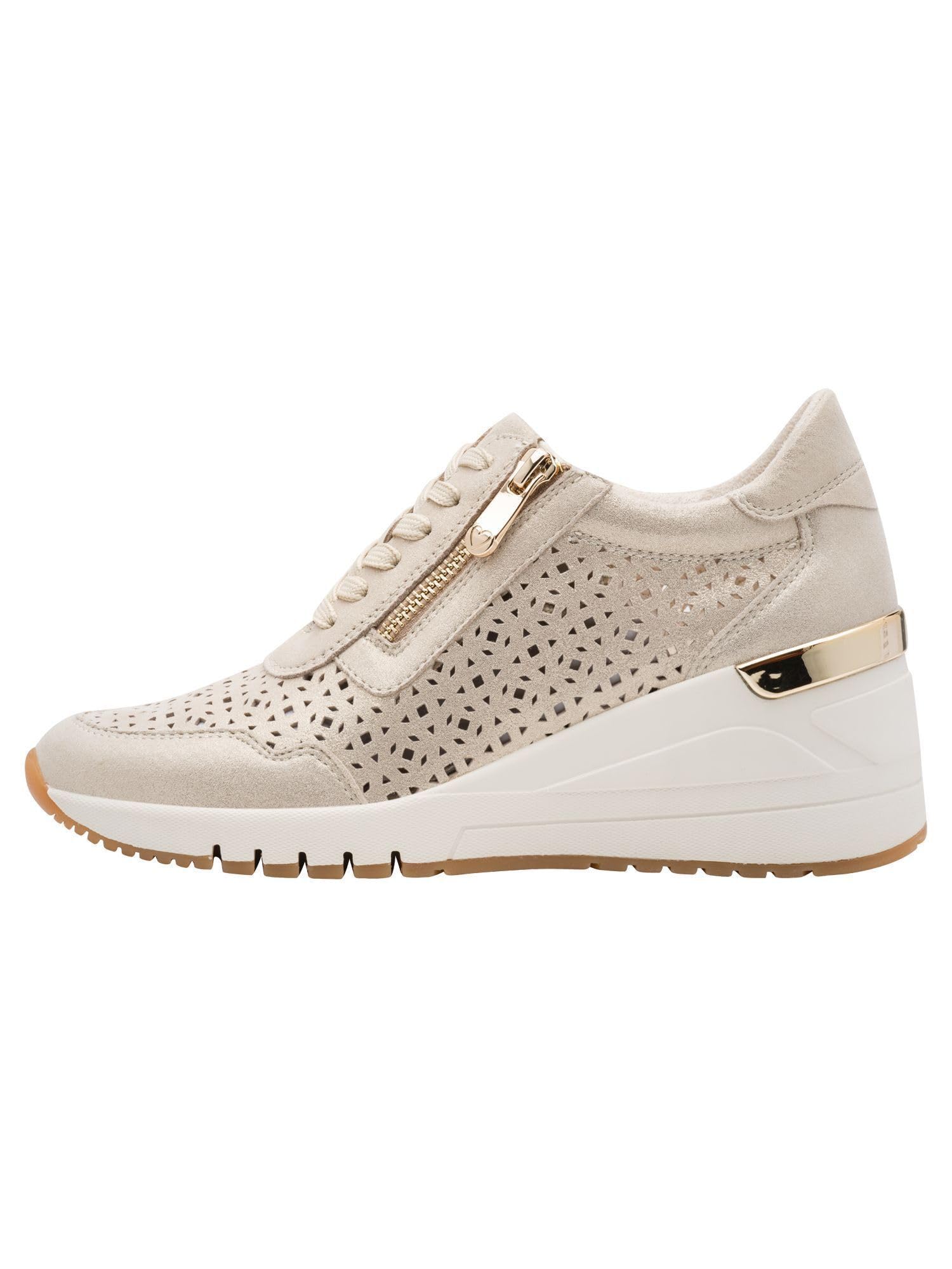 MARCO TOZZI Donna Sneaker Morbida Soletta Feel Me Estraibile Pelle Morbida Fodera Interna alla Moda, Metallico (Platinum), 39 EU