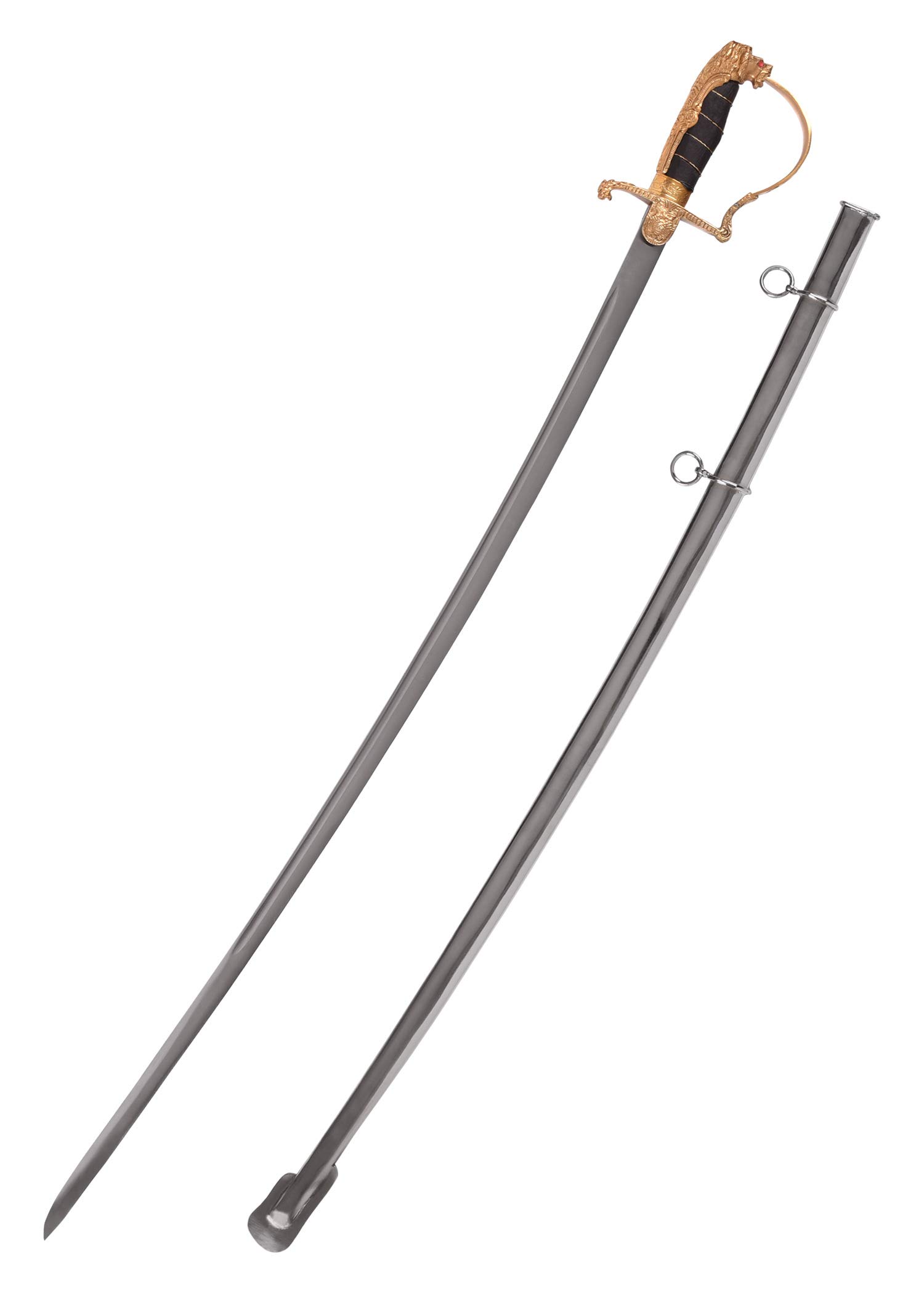 Battle-Merchant Deutscher Löwenkopf-Paradesäbel mit Stahlscheide | Stahl Säbel handgeschmiedet aus echt Metall | Offizier Löwenkopfsäbel für Erwachsene | Deutscher Offiziers Prunksäbel