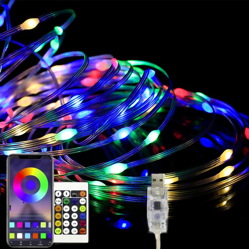 15M/49FT RGB-IC Fairy String Lights Multicolor [APP & Remote Control] 150 LED Christmas Halloween Lights Decor USB Powered with Timer Music DIY & Waterproof,Indoor & Outdoor, Wedding, Deco Tree Lights