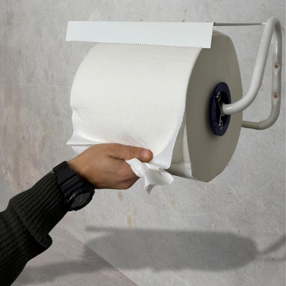 acquaverde | Portarotolo a Parete, cm 40x20x23h, Bianco, Dispenser per Rotolo di Carta Asciugatutto, Ideale per Cucina, Officina, Palestra, Bagno - Kit di Montaggio Incluso