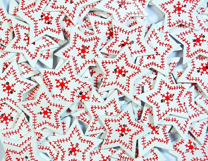 celloexpress Wooden Christmas Buttons Printed Shaped and Decorative (Christmas Stars Type 1, Pack of 50)