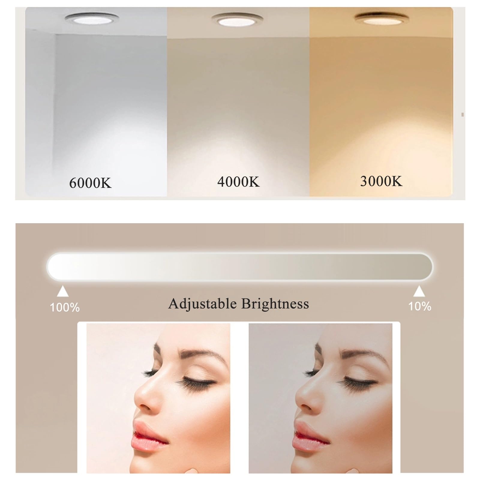 Specchio per il trucco ovale illuminato con braccio oscillante a 3 colori anti-appannamento, in metallo elegante per la casa e la bellezza, perfetto per toelettatura e toelettatura, 50 x 80 cm