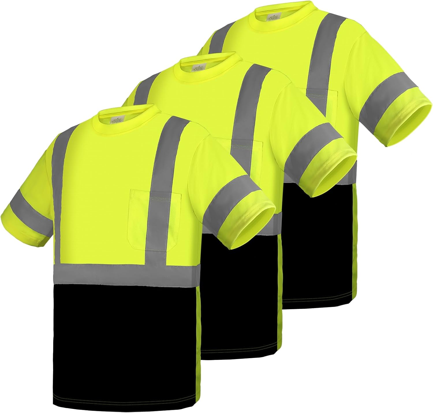  Size medium)Z&Q LABOR Hi Vis Construction Shirts for Men Short Sleeve Reflective Safety Work Shirt with Black Bottom 3 pcs 