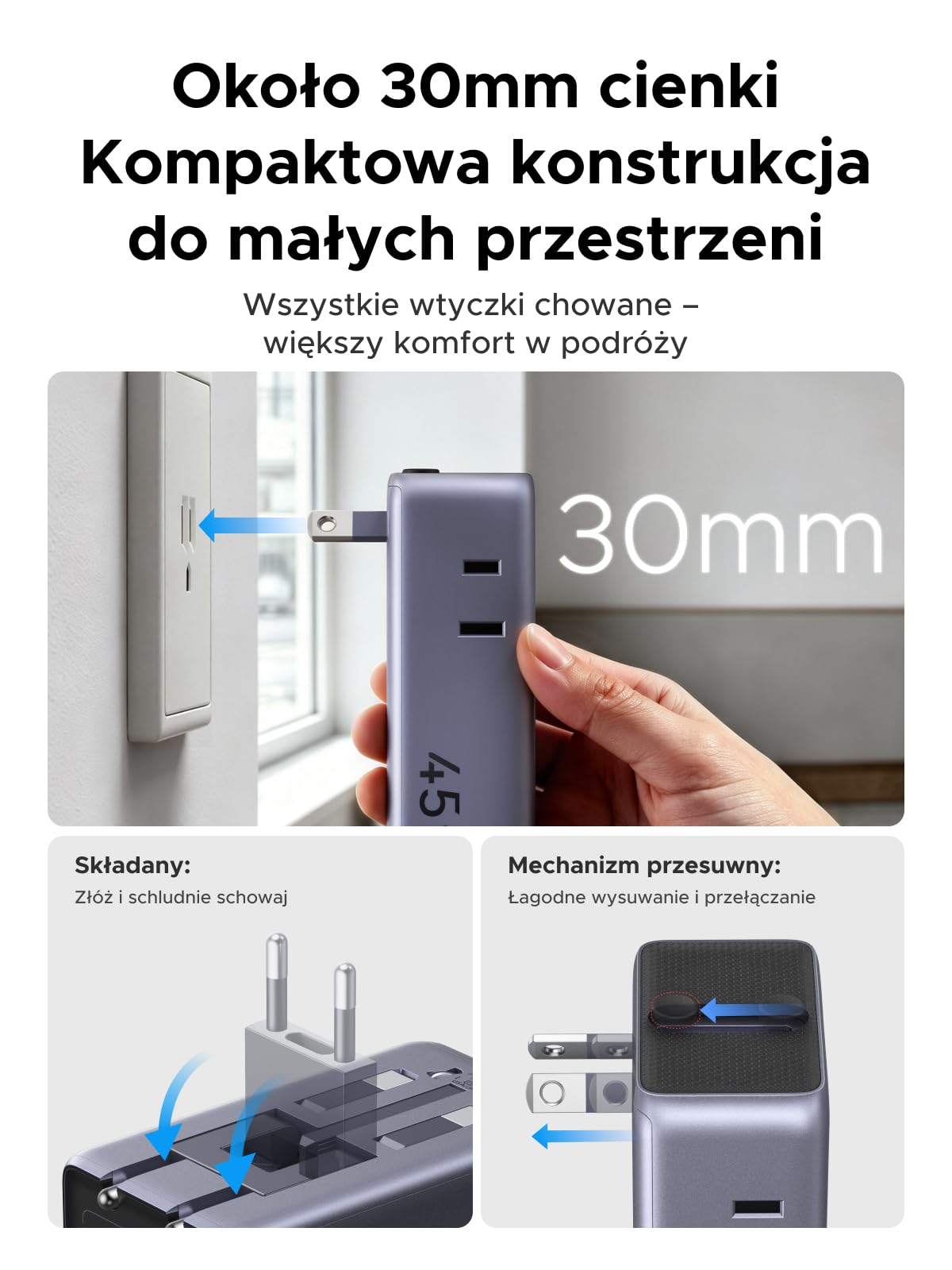 UGREEN Zasilacz podróżny 45 W, 6 w 1 z 2 USB C, 2 USB A i 2 AC | Międzynarodowe adaptery Typ I/A/C/G do EU/UK/US/AU, uniwersalne, kompaktowe i bezpieczne w podróży i na wakacjach