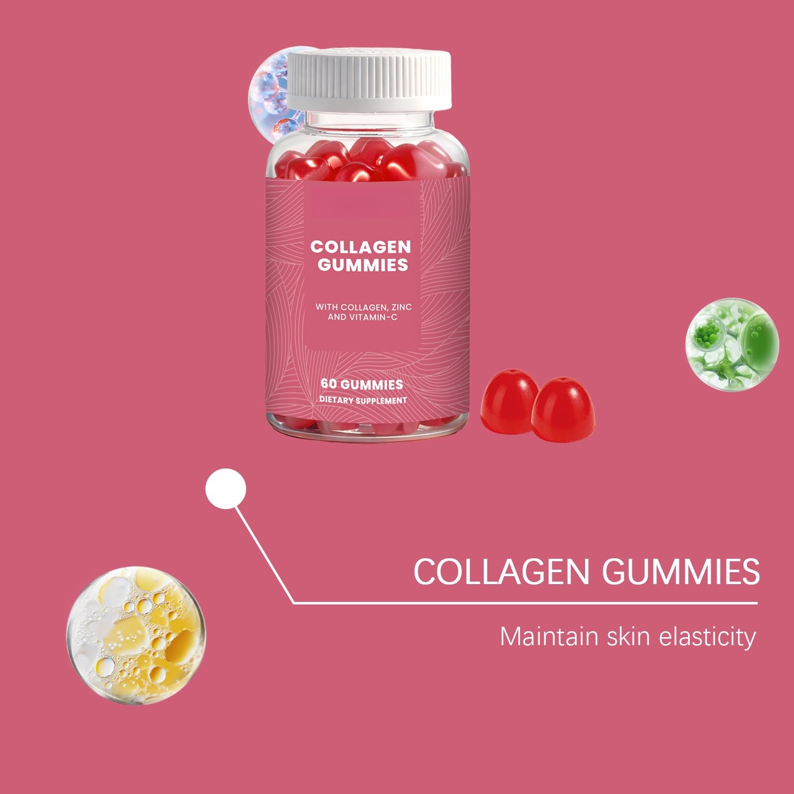 Gomitas De Colágeno Con Vitamina E: Elasticidad La Piel Y Apoyo Antioxidante, Suplemento Masticable Nutrición Diaria, Sabrosos Sabores Frutas(2PCS)