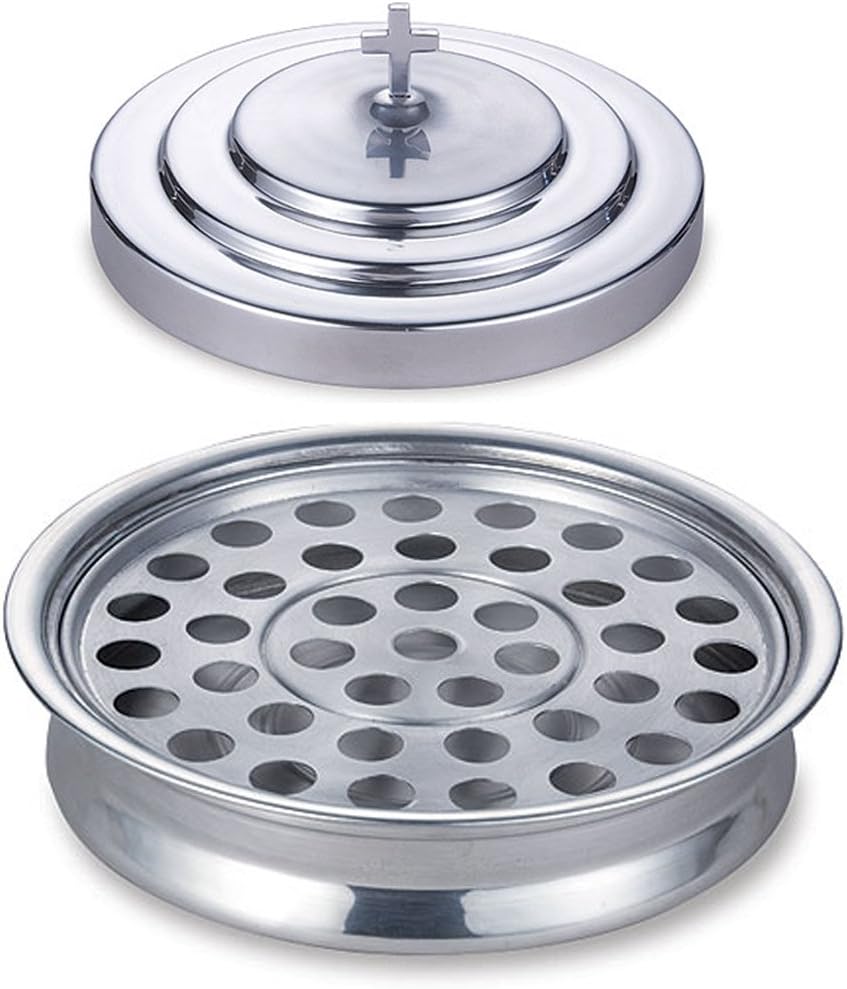 Sudbury Brass Stackable 12 1/4" Communion Tray & Cover and 40 Hole Insert for cups - Silver Tone Aluminum