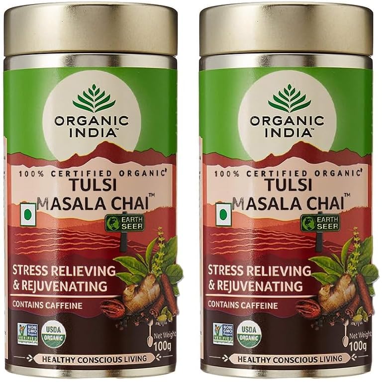 Image of A TATA Product - Organic India Tulsi Assam Masala Chai Powder, 100 Gm Tin (Pack of 2)