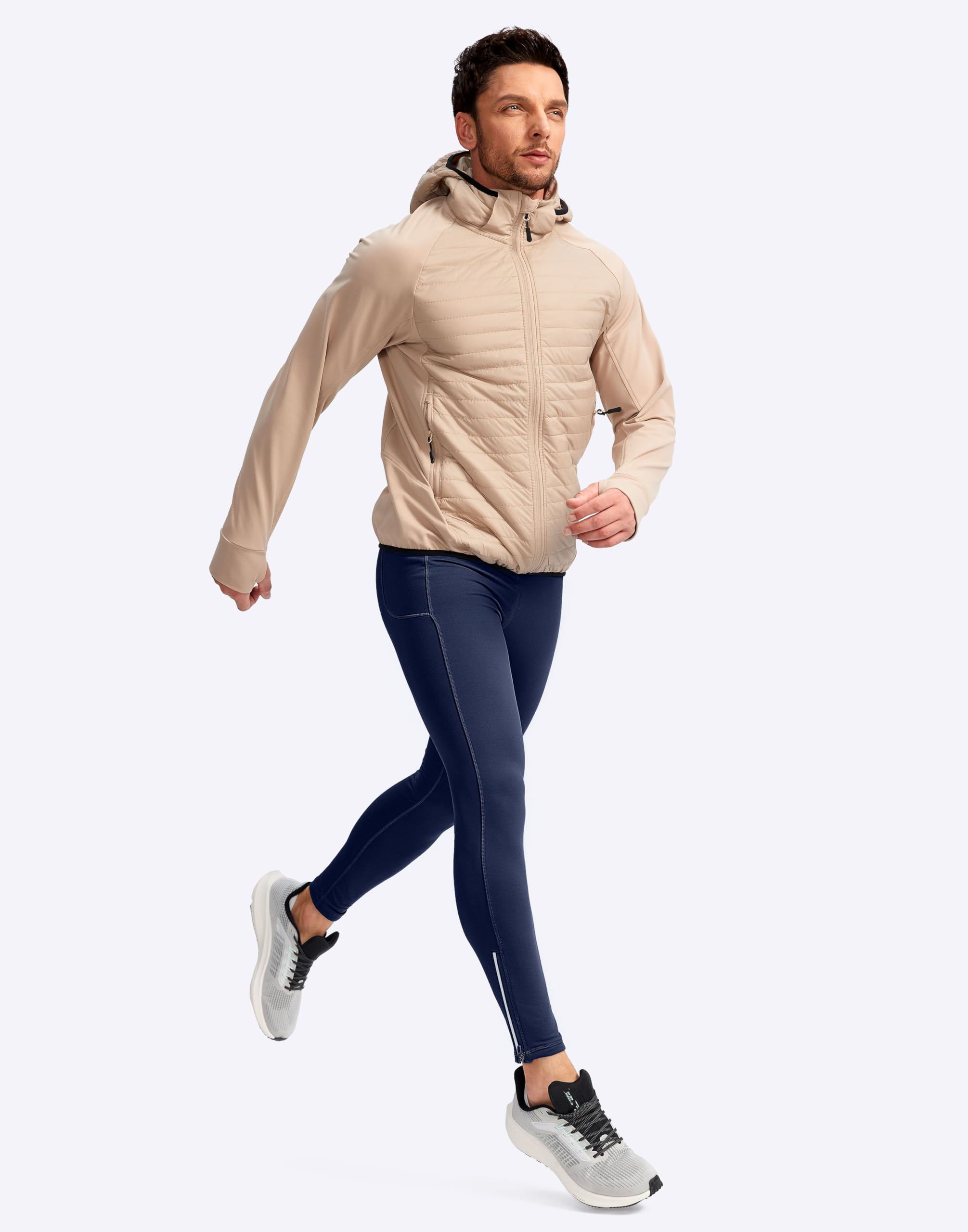Pudolla Thermo-Laufhose für Herren, mit 3 Reißverschlusstaschen, Workout-Kompressionsleggings für Herren, Wandern, Joggen