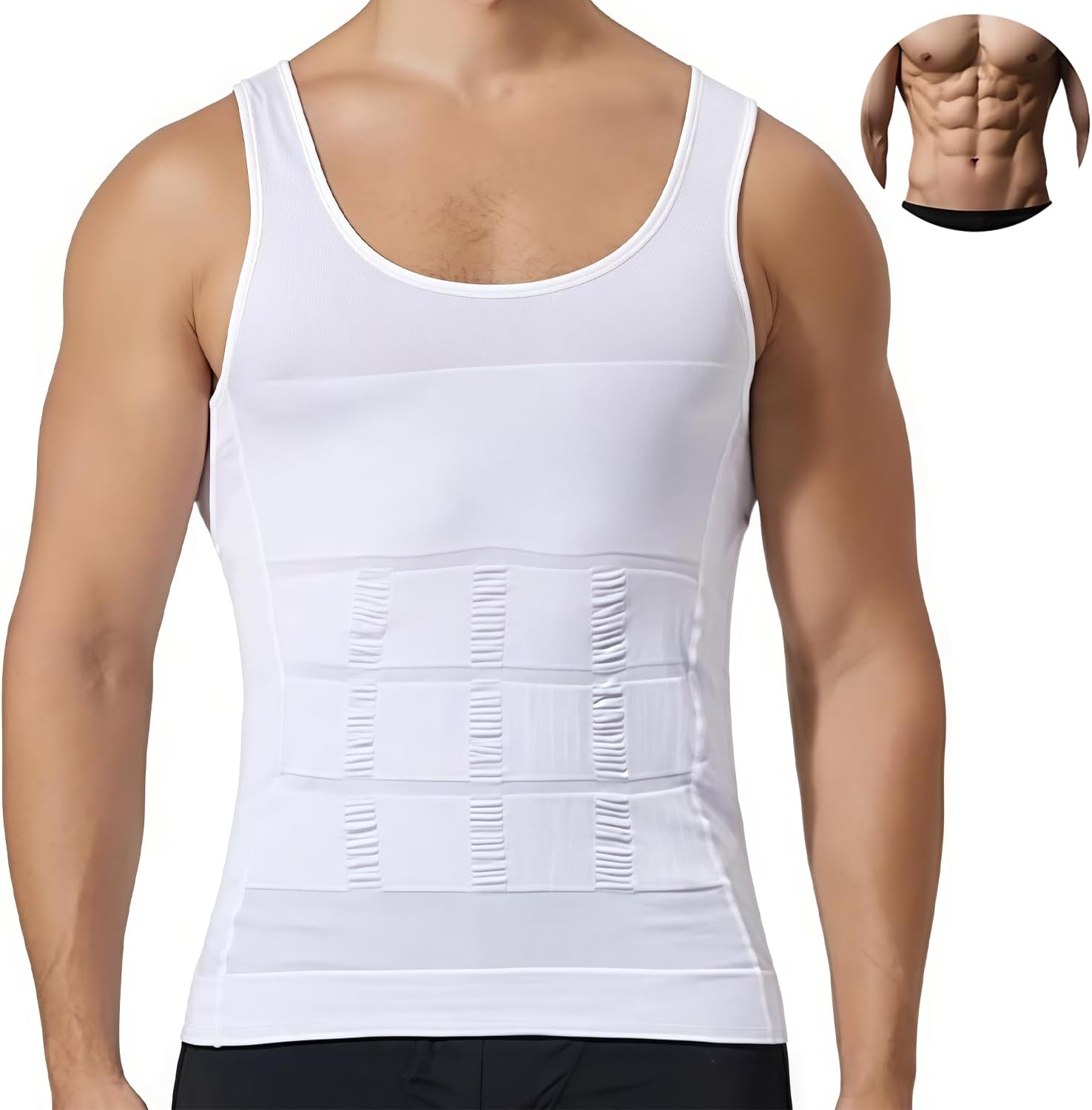 Men's Compression Vest Slimming Body Shaper, White Sleeveless Undershirt with Tight Muscle Support, Invisible Under T-Shirts for Gym & Waist Training (XL)