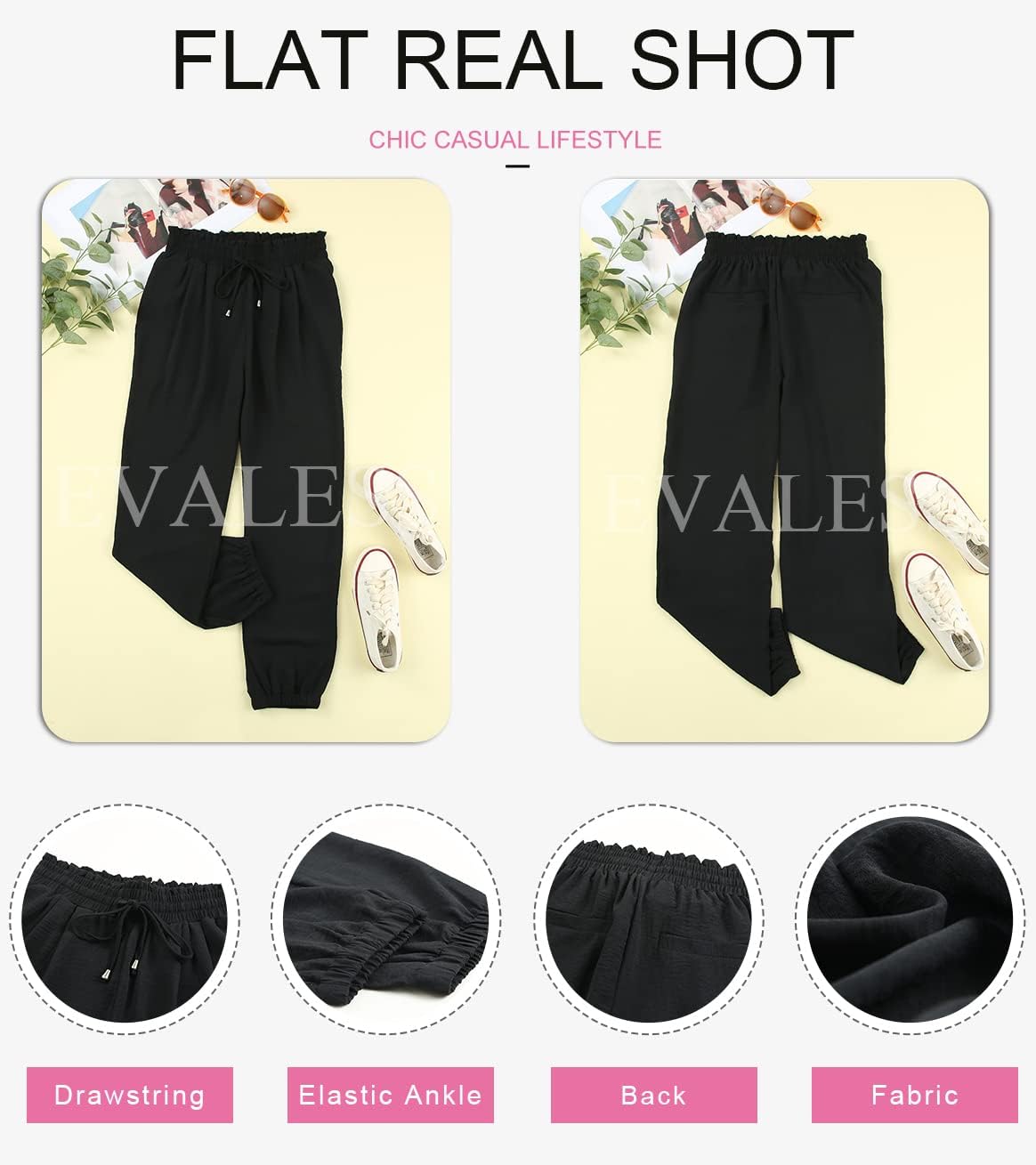 EVALESS Womens 2025 Summer Casual Pants Drawstring Elastic High Waisted Work Trousers Joggers Trendy Harem Pants with Pockets - Image 5