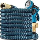 75 ft Expandable Garden Hose with 10 Patterns Nozzle,Kink-Free, Flexible Expanding Water Hoses with 3/4' Solid Fittings and 4-Layer Latex Core - Garden Hoses