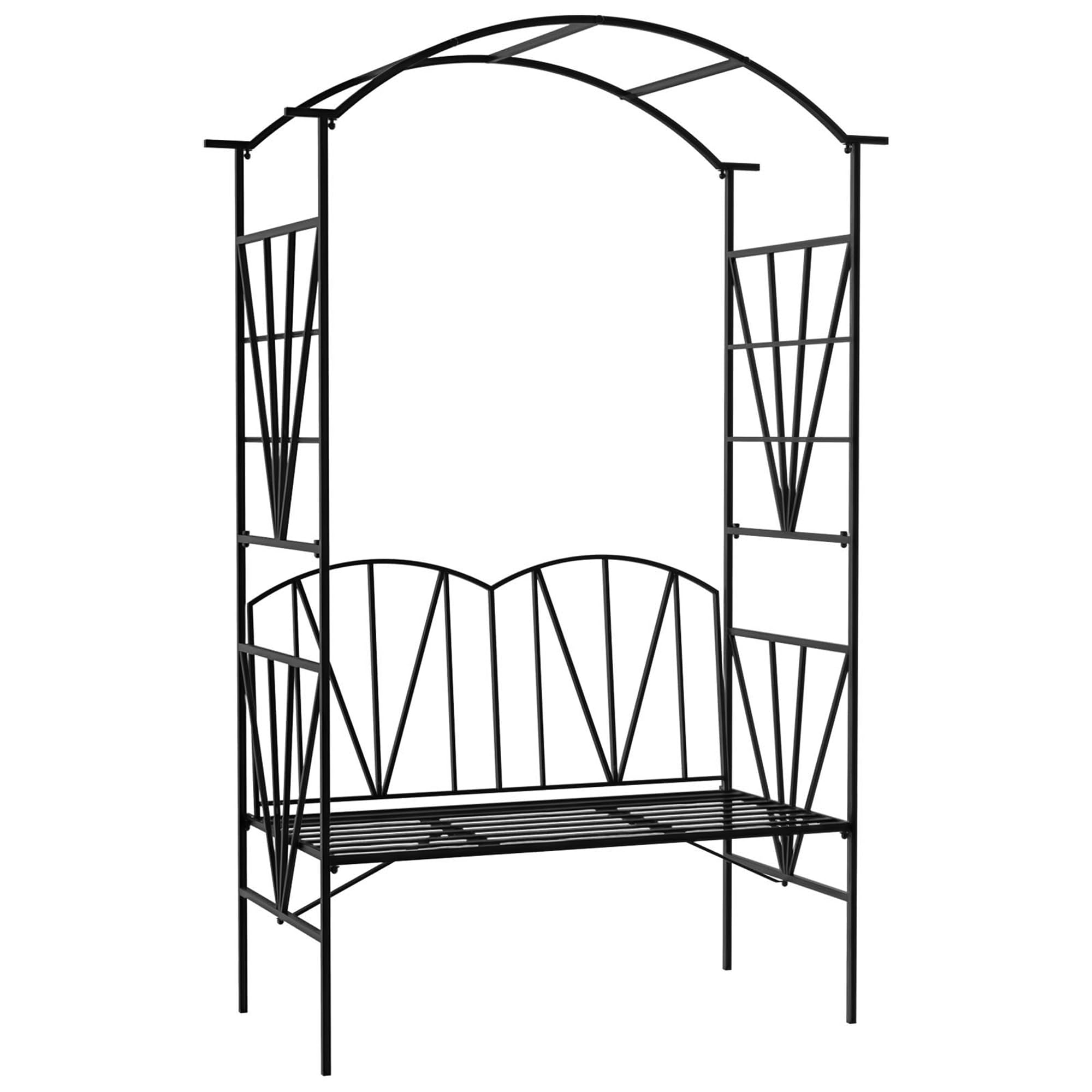 Outsunny Garden Bench, 2 Seater Outdoor Patio Bench, Metal Garden Loveseat with Arch for Vines and Climbing Plants for Outdoor Space, Black