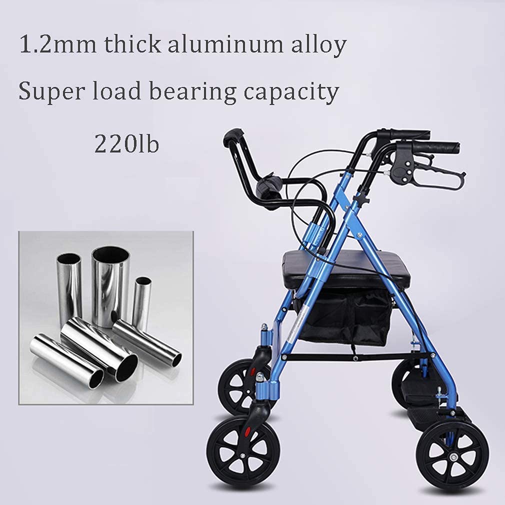 walkerfoldable drive pomoce do chodzenia z wygodnym oparciem, pomoce do chodzenia 4 koła przenośne, podwójny układ hamulcowy walker, używane do chodzenia dla seniorów, blue walker