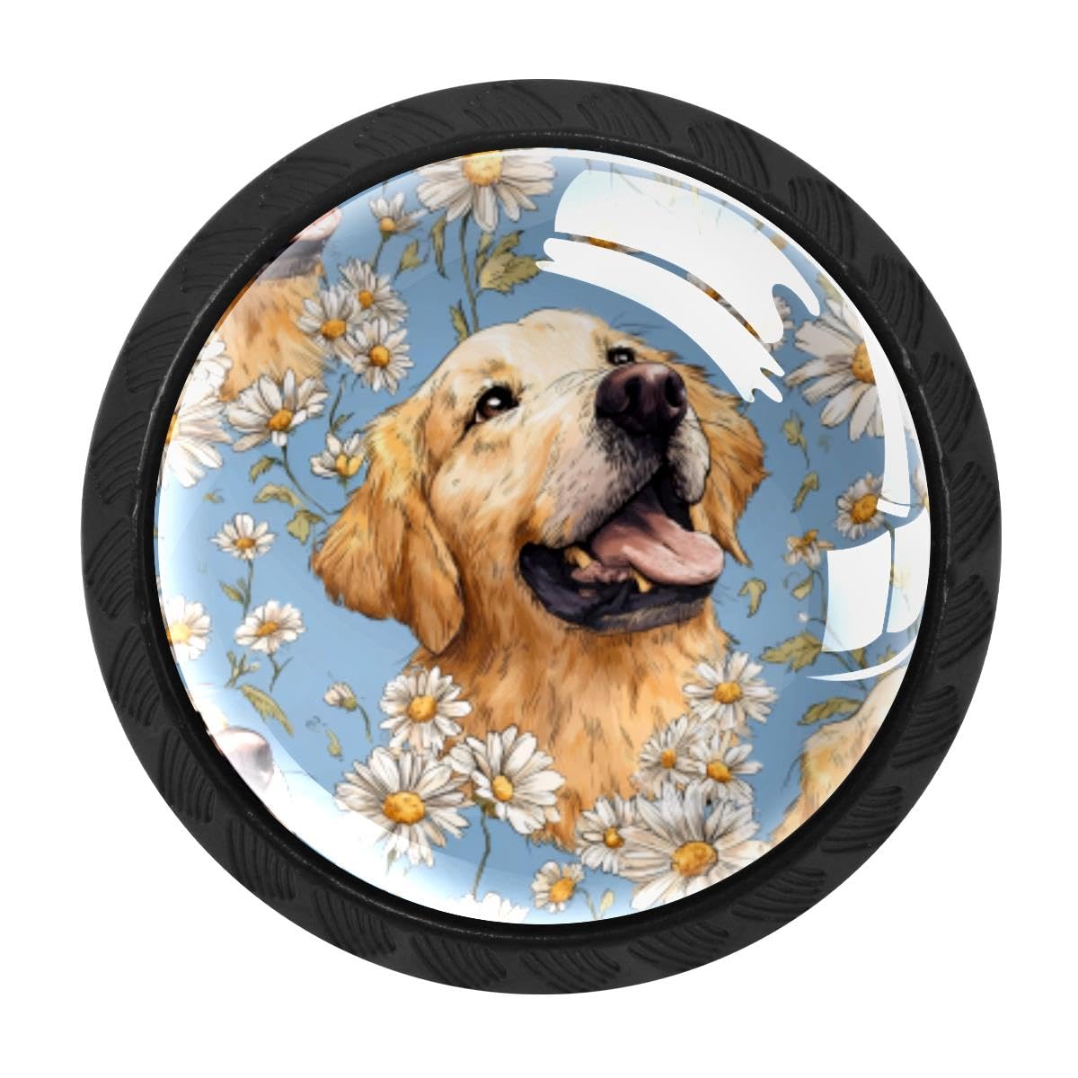 HEOEH 4 PCS Kitchen Cabinet Knobs, Dog Daisies Drawer Knobs Dresser Handles