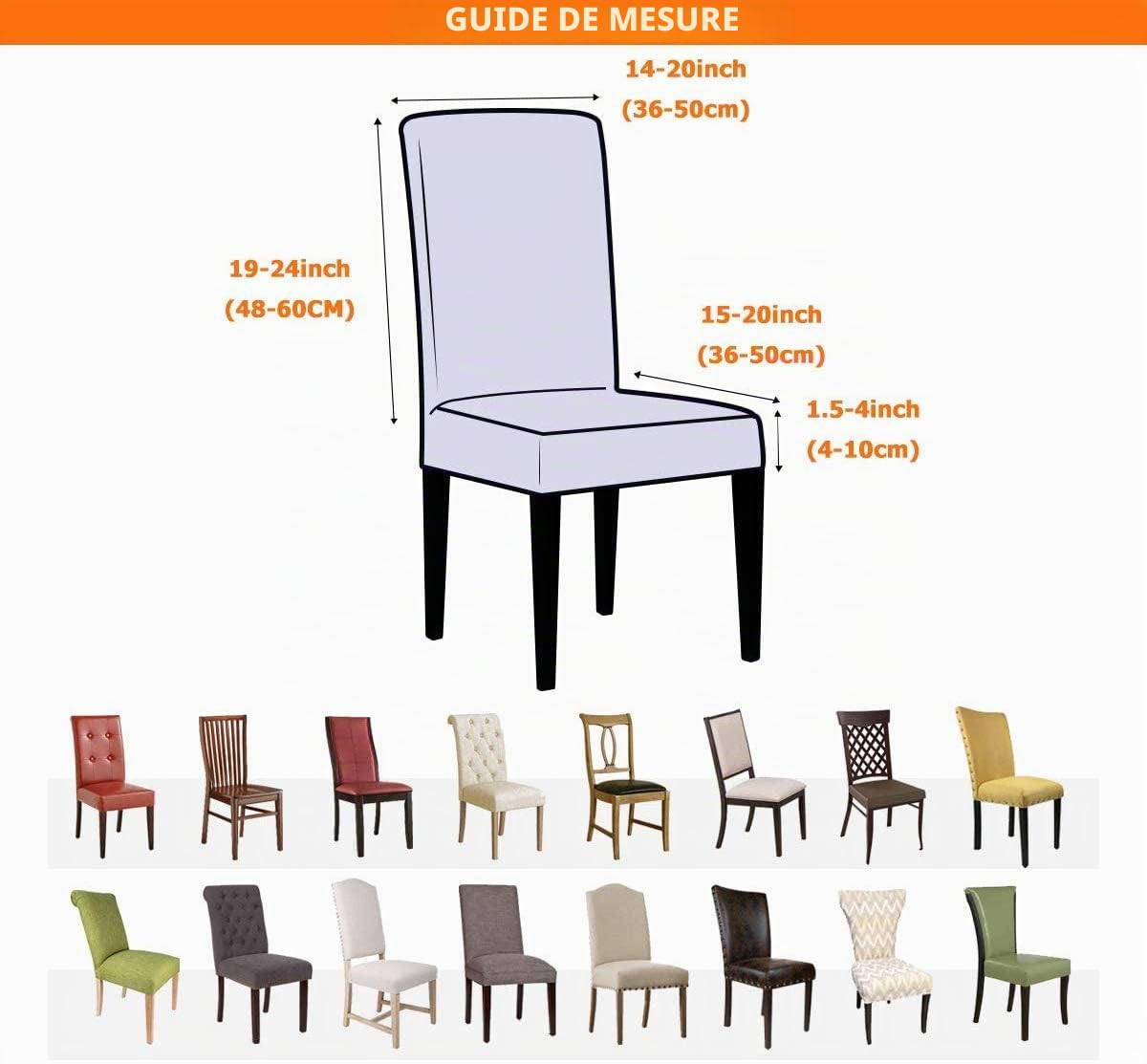 Extensible Sergé Hydrofuge Jacquard Salle à Manger Chaise Couvre Décor à La Maison, Housses De Chaise pour Salle à Manger Chaises Restaurant Hôtel Cérémonie (Noir,6 Pièces)