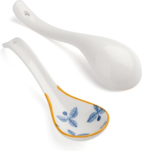 Miniatura 4 de Juego de 4 cucharas de sopa de cerámica china, cucharas de ramen para albóndigas de cereales de fideos Pho