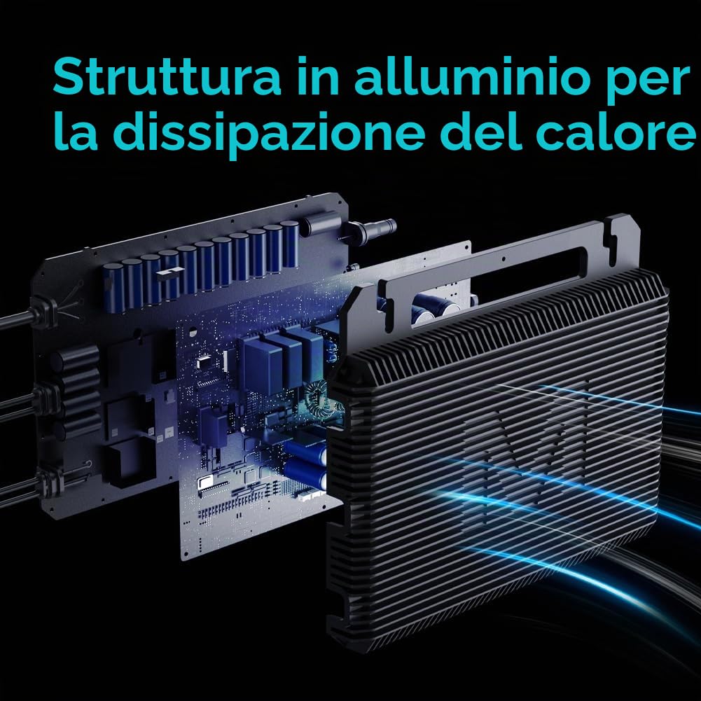 Marstek Saturn Microinverter 800 W – 230 V CA, 2 MPPT, Ingresso CC 16–60 V, Inverter solare per impianto fotovoltaico da balcone, IP67, Controllo tramite app, Plug & Play, per moduli fotovoltaici
