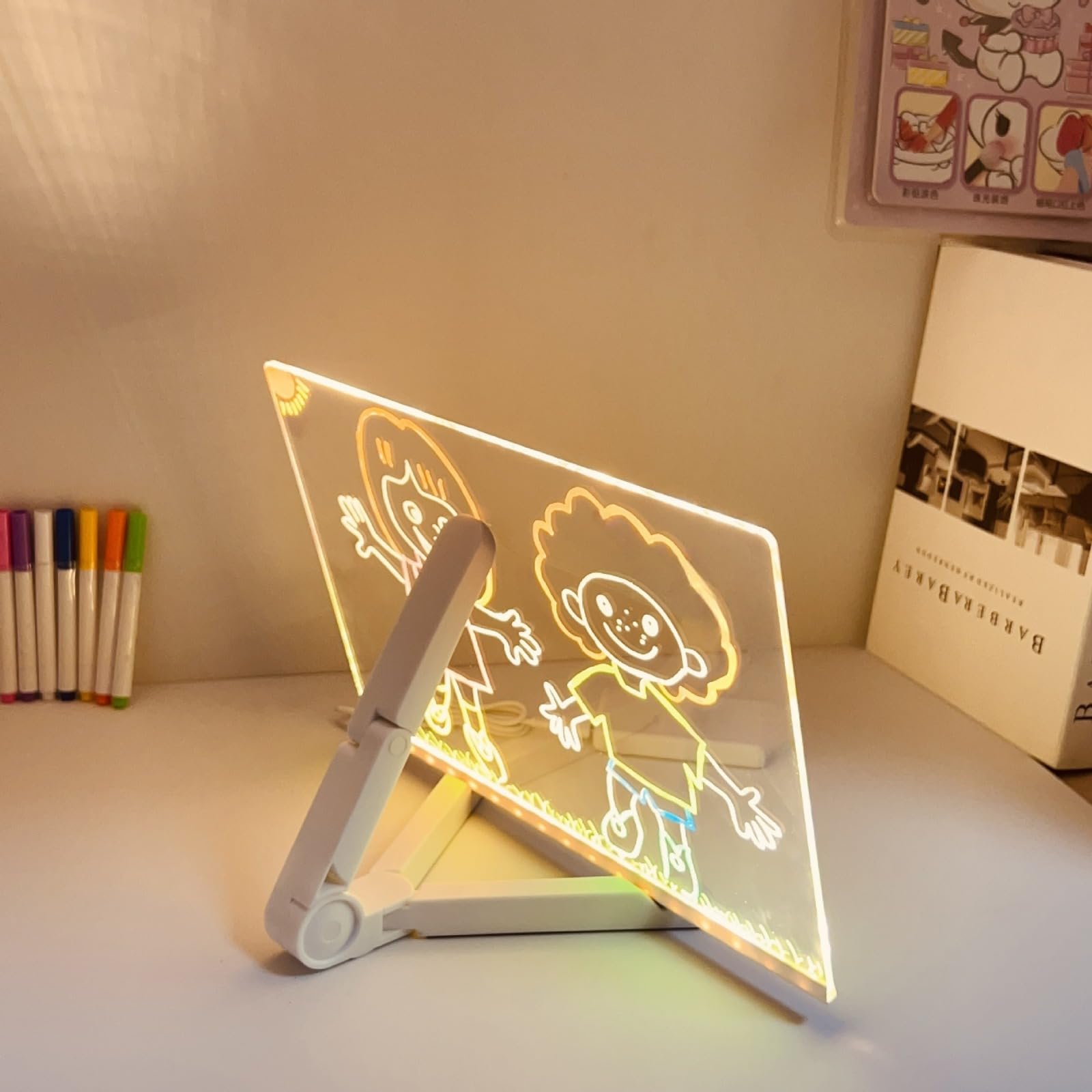 One94Store LED Acrylic Writing Board with 7 Pen & Light – 20x 20 cm DIY 3D Rewritable Message Pad, Personalized Night Lamp & LED Display for Home, Office Desk Decor & Gift 2
