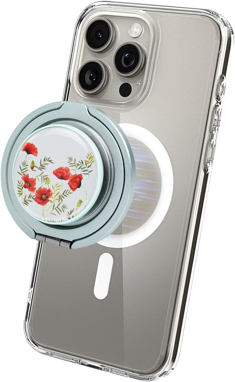 Cell Phone Grip for with Kickstand, Secure Hold for iPhone Cases, Adjustable Foldable Desktop Phone Holder Cradle Dock Compatible (147 Flower)