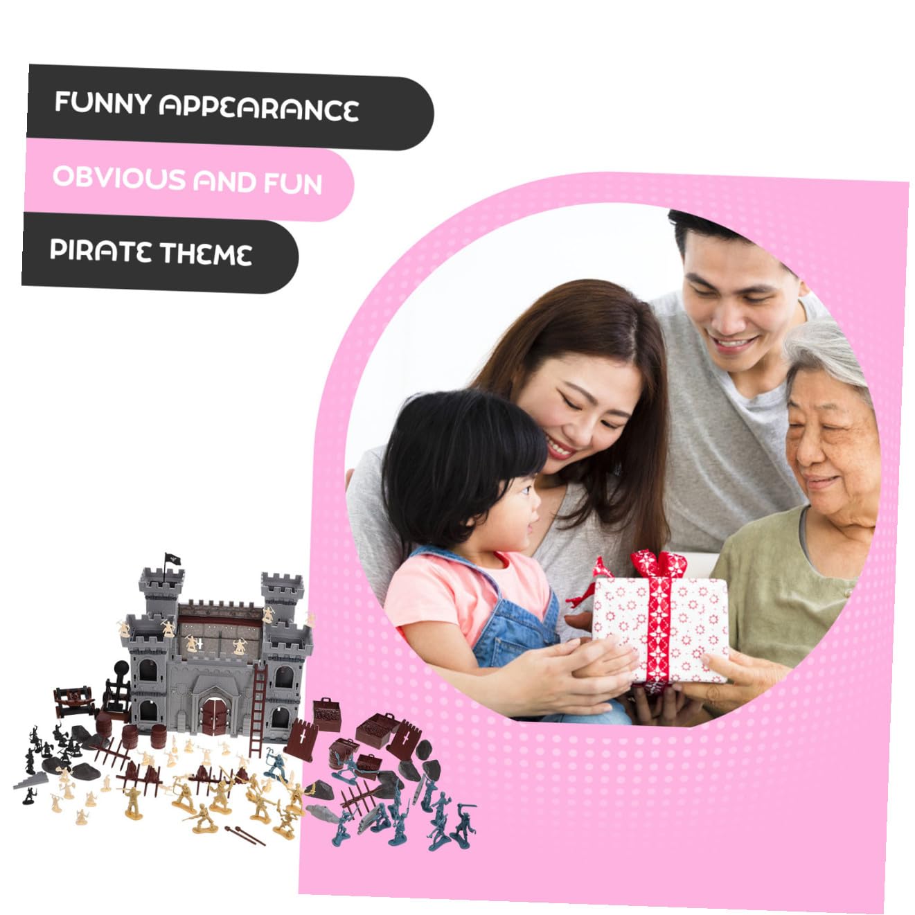 Set Castello Modellino da Assemblare, 310 Pezzi, Plastica | Tema Pirata, Sacchetto Incluso, per Uso Decorativo ed Educativo, 1 Confezione