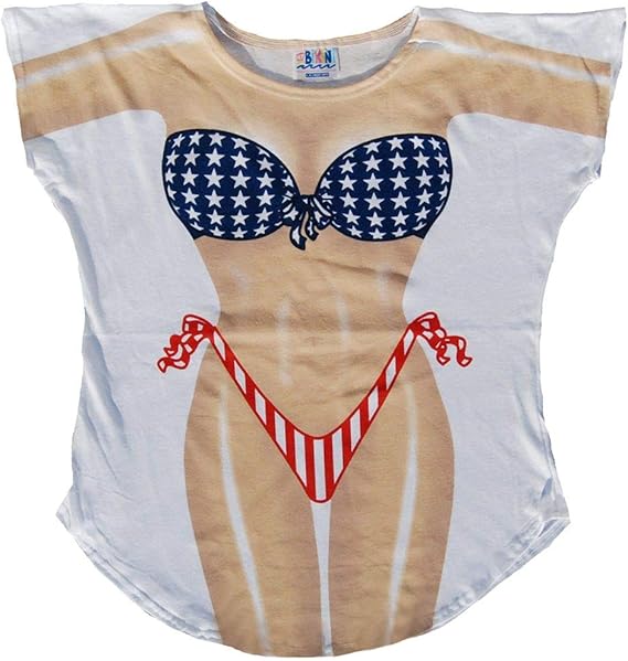 Stars & Stripes Bikini CoverUp TShirt Size M/L at Amazon Women’s