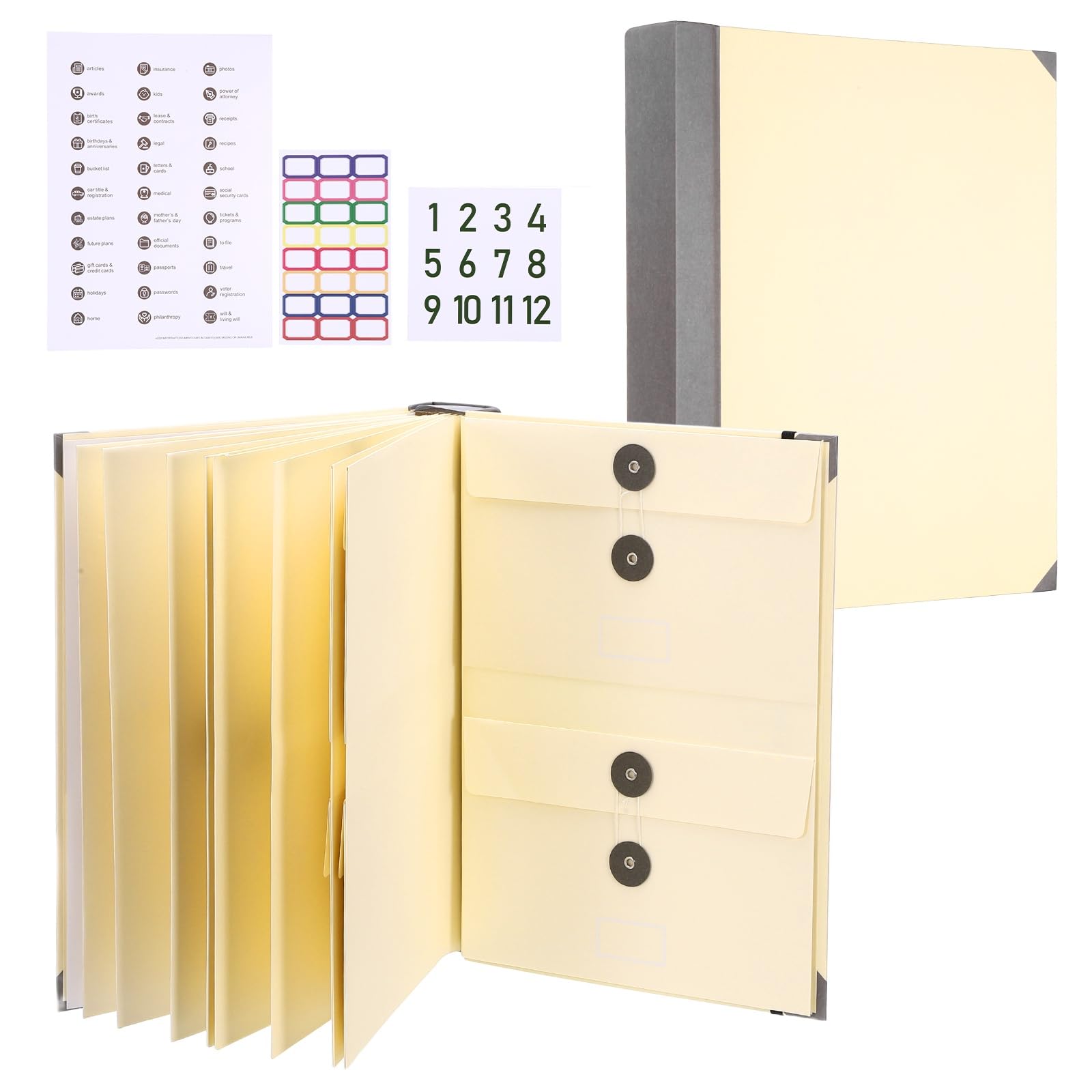PATIKIL Important Document Organizer, A4 Document Binder Folio Folder with Pocket, Expanding File Folder with Label Stick for Office Home Birth Certificate/Passport/Record, Khaki