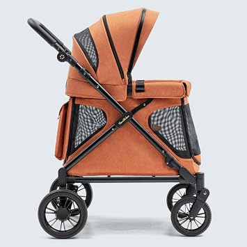 Familidoo Q1 Multi-Use Kids Wagon Stroller Foldable, Lightweight & All-Terrain for Kids & Pets 5-Point Safety Harness, Rain Cover & Compact Travel Design Supports Up to 132 lbs Burnt Orange