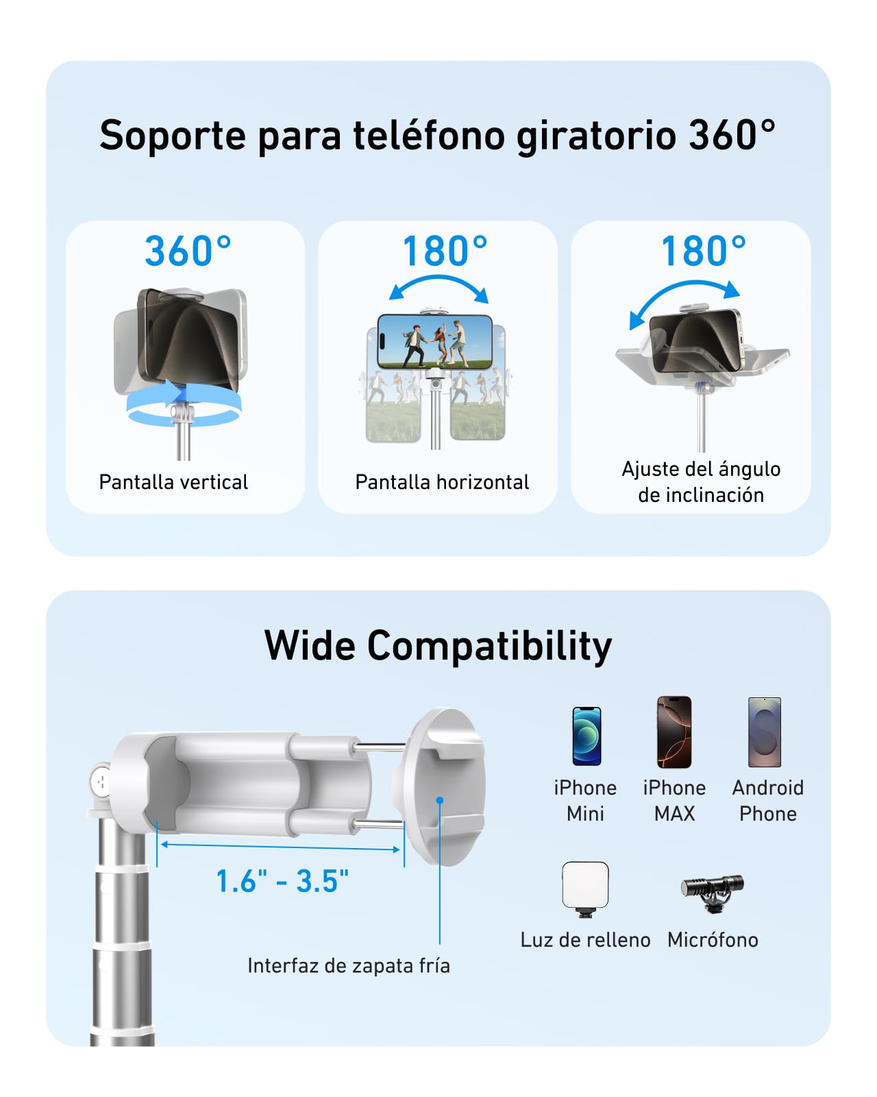 TELESIN 170cm Autoapertura Trípode Móvil para iPhone & Android, Palo Selfie Extensible con Mando Pantalla Inteligente, Zoom/Enfoque, Espejo de Pantalla, Soporte Móvil para Viajes, Vlog y Directos
