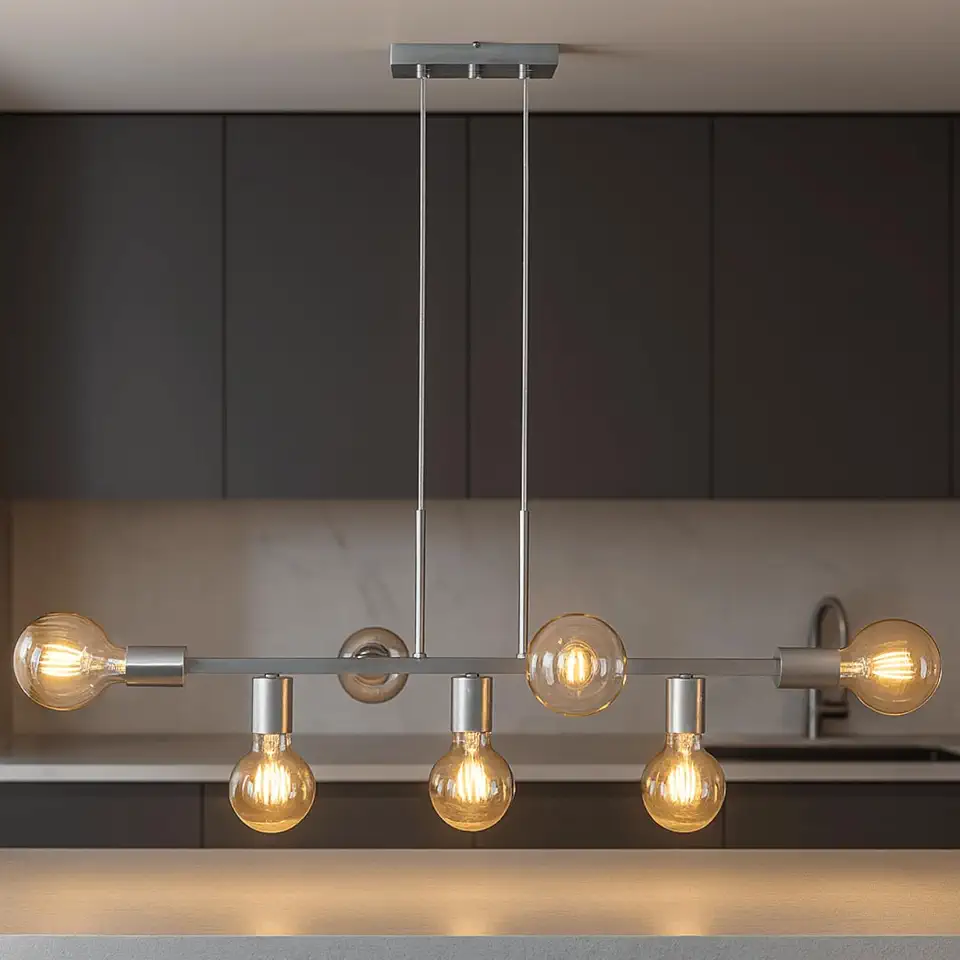 Pendente Rubis 7 Lâmpadas 68cm Industrial (Prata)