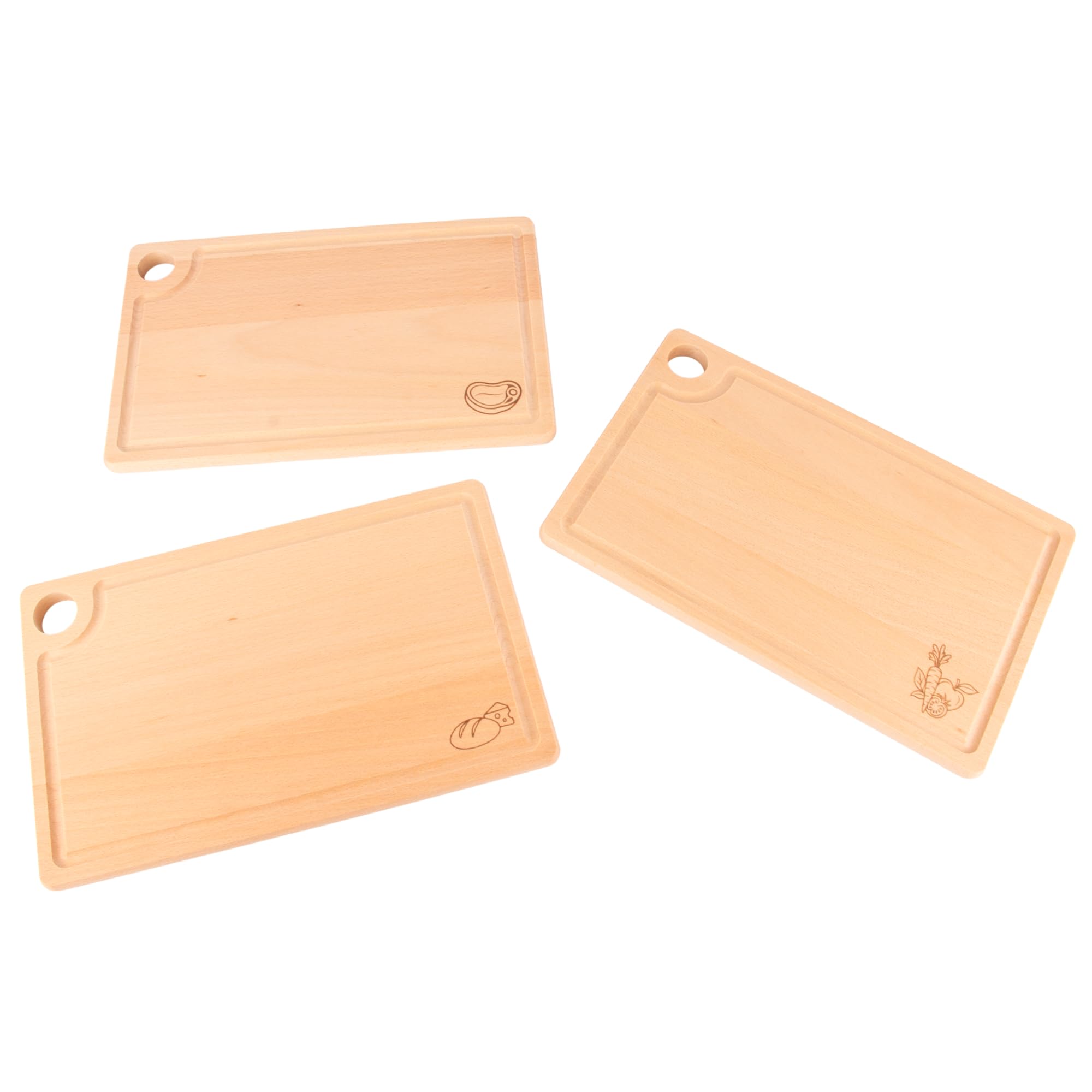 3er Schneidebrett-Set aus Buchenholz 32 x 20 cm mit Saftrille