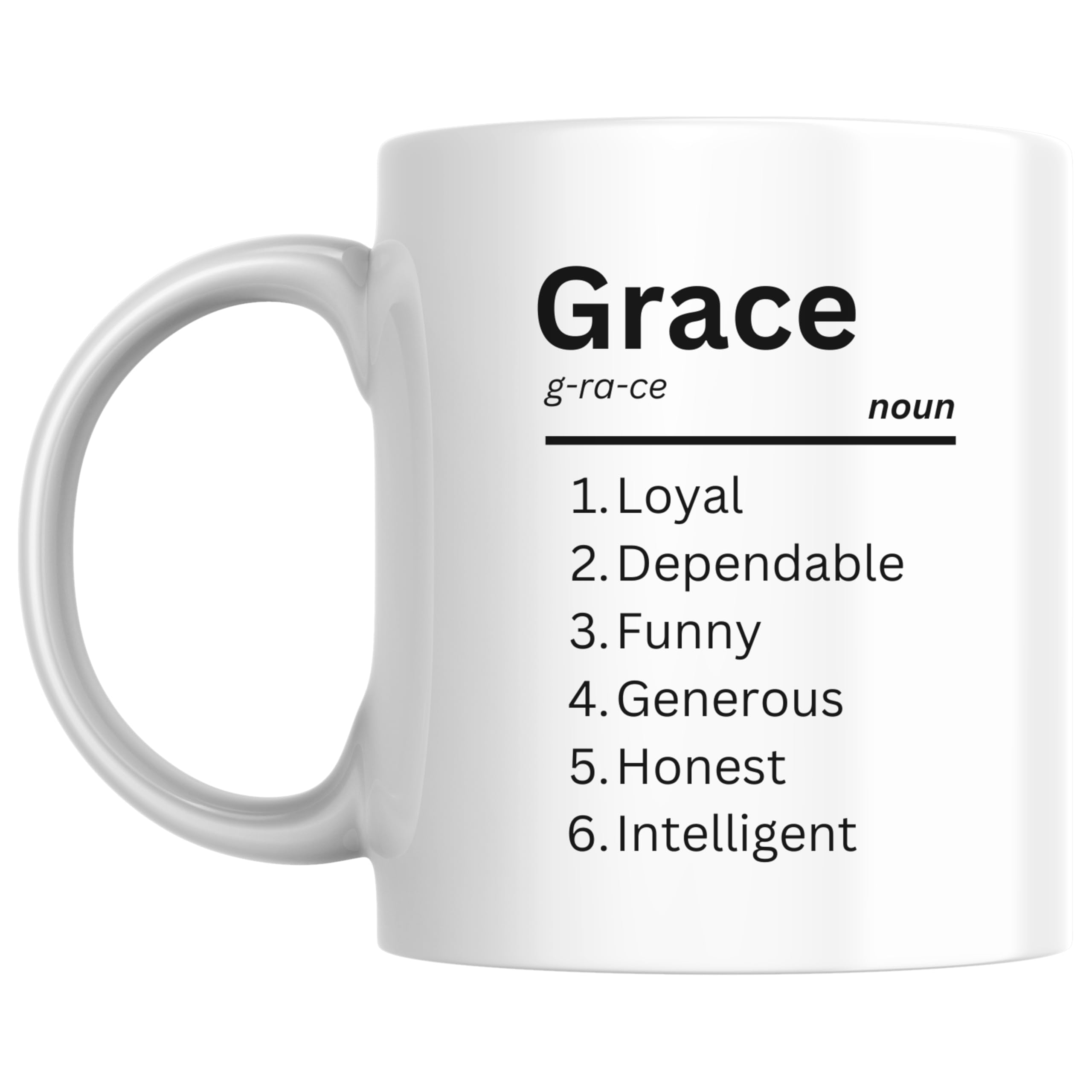 Designs of note! Grace Definition Mug | Funny Personalised Name Meaning Coffee Cup for Her | Novelty Gift for Women or Girls Called Grace (Black)