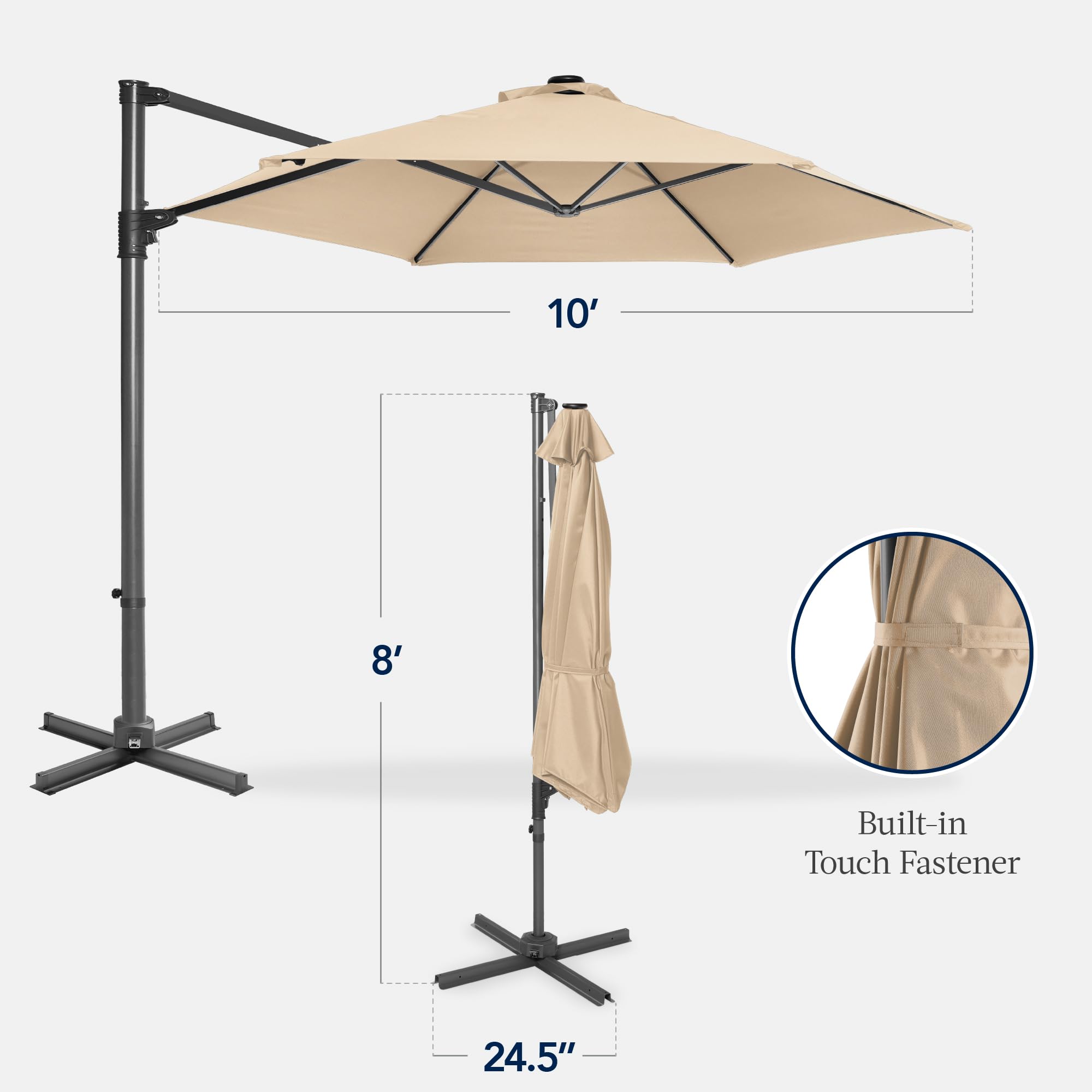 Best Choice Products 10ft Offset Cantilever Hanging Market Patio Umbrella, Smooth 360° Rotation, 8 Sturdy Ribs, Easy Adjustment