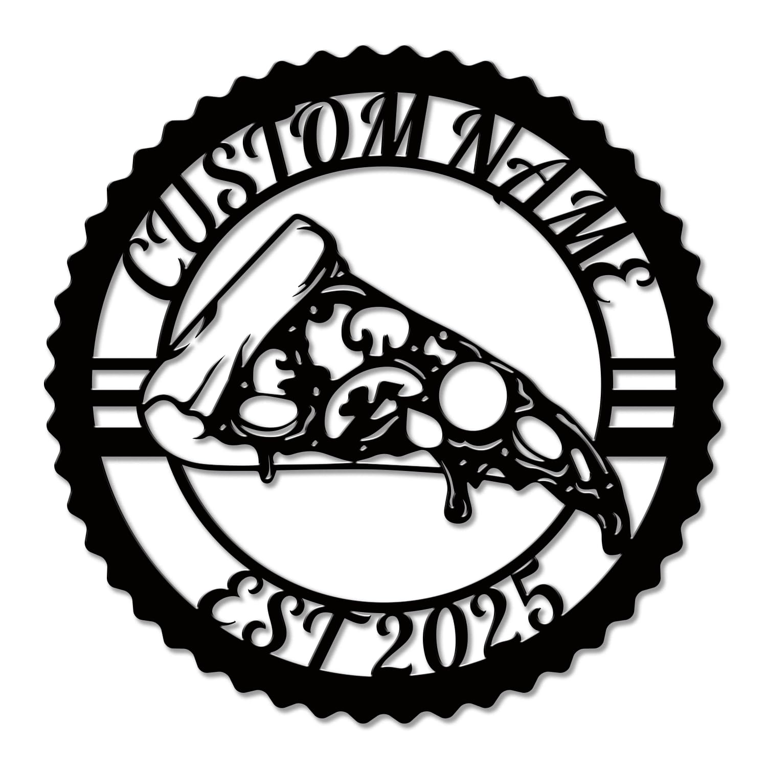 Metallicone Style-2 Custom Pizzeria Metal Black Sign, Personalized Restaurant Wall Decor, Pizza Kitchen Art, Business Logo Display, Outdoor Cafe Signage,Pizza Lover Gift (Style-2)