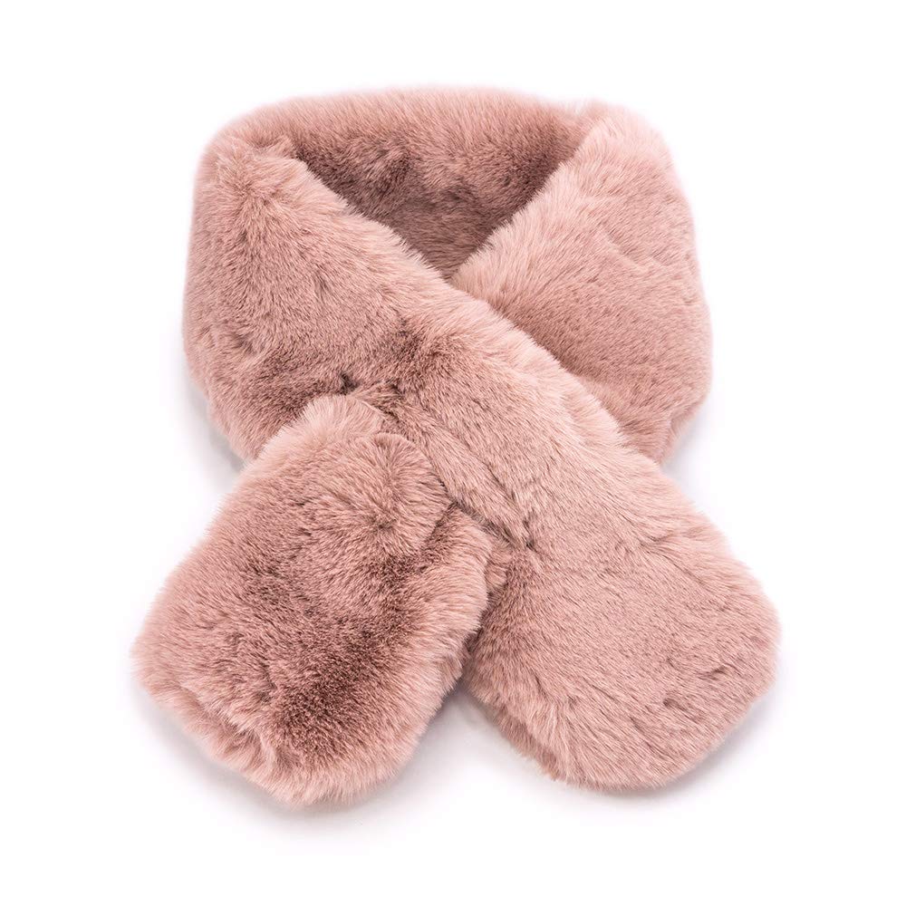 OCT17 Women’s Winter Fake Faux Fur Loophole Scarf Rectangle Furry Wrap Warm Soft Cozy – Pink