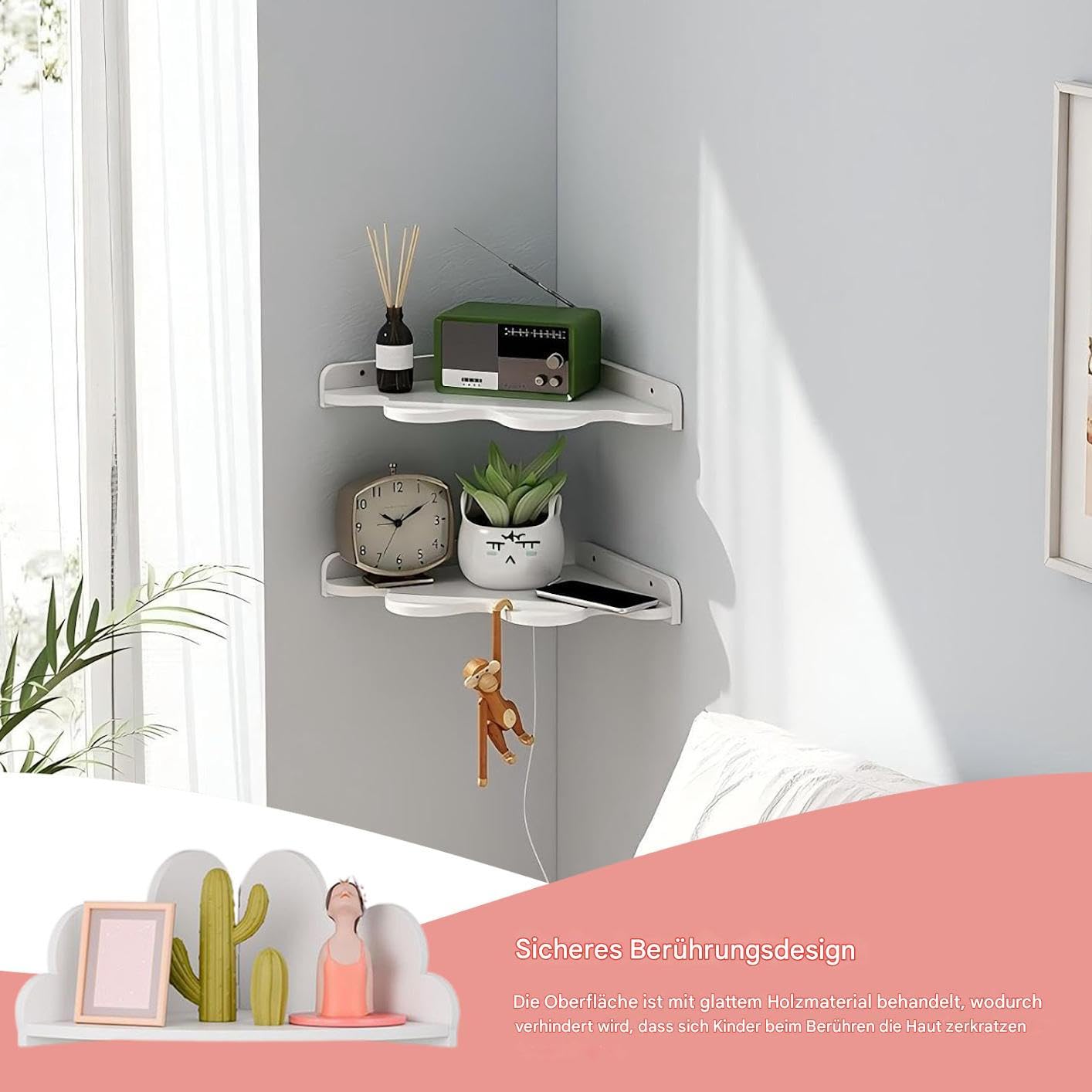 Generisch Schwebende Eckregal Hängend, 3er-Set Niedliche Wolkenregale Aus Holz, Weiße Wolken Wandregal Bücherregal Schweberegal Für Wohnzimmer, Babyzimmer, Badezimmer, Büro, Wohnung