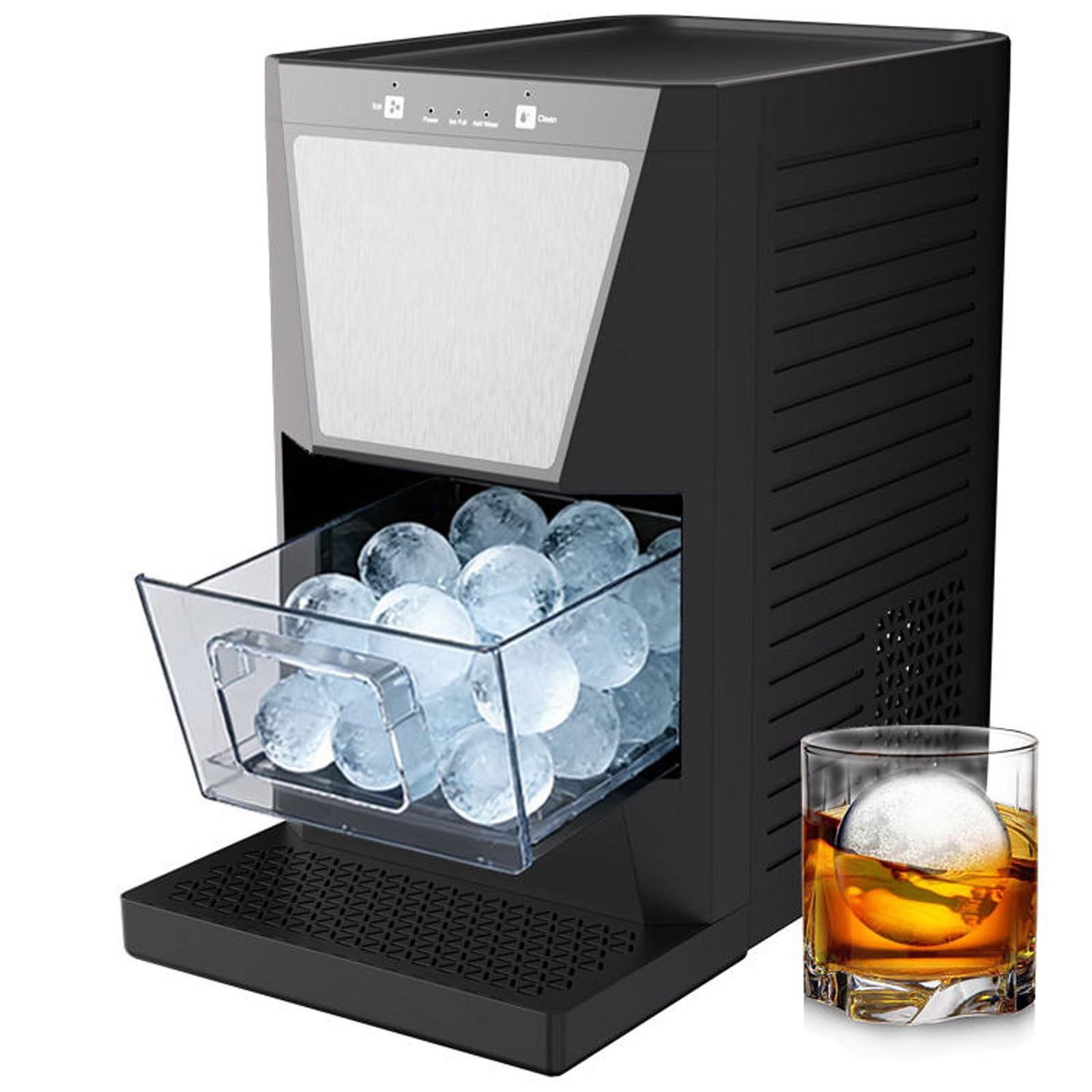 Eiwitany Countertop Clear Ice Sphere Maker with 1.2L Tank & Touch Control, Built-in Self-Clean Function for Whiskey, Bourbon & Cocktails (Black 130W)