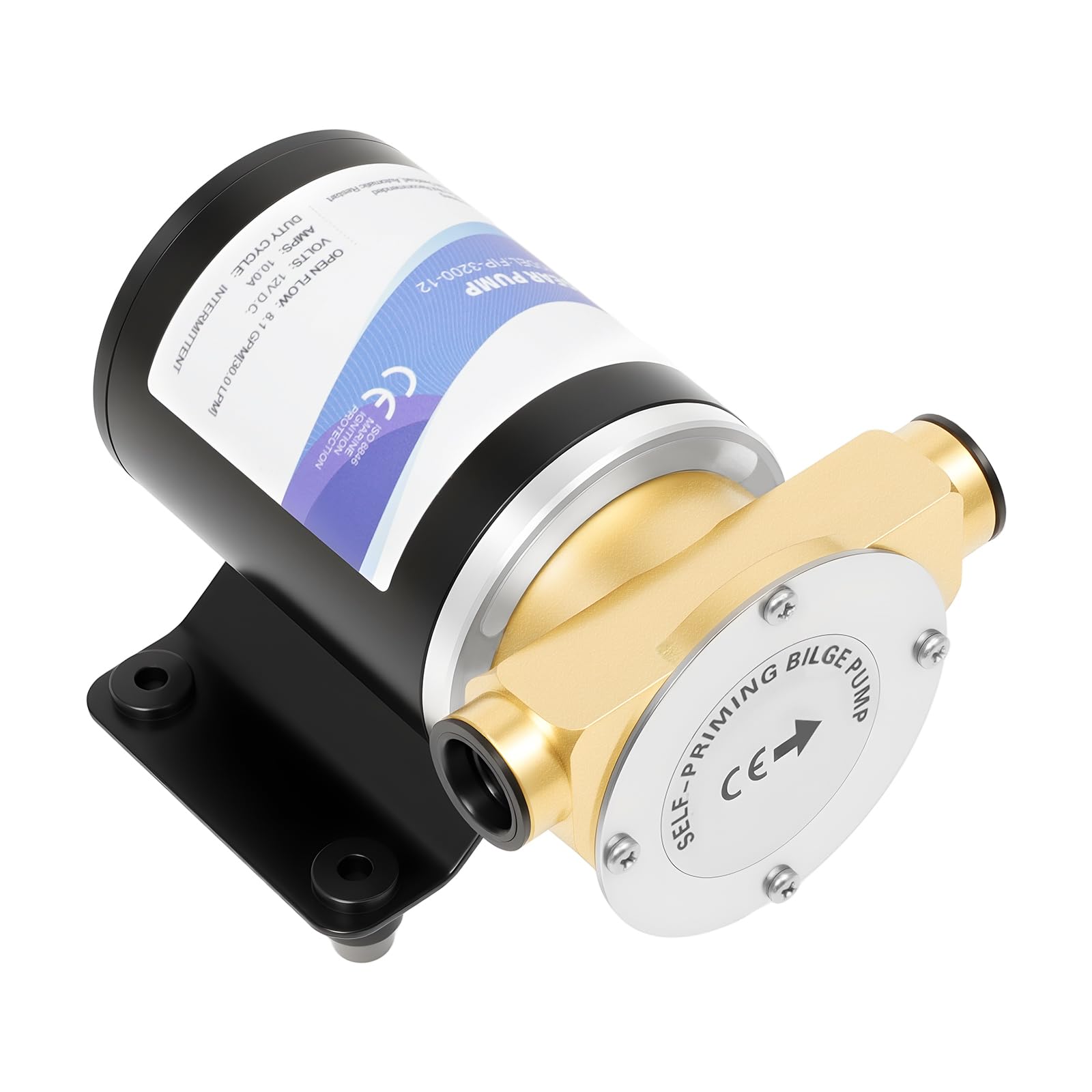 Pompa di aumento di pressione 12 V, pompa di sentina autoadescante, pompa di lavaggio di coperta 30 L/min, pompa acqua IP68, 3 m di altezza di sollevamento, 50 dB silenziosa, attacco da 0,75", per