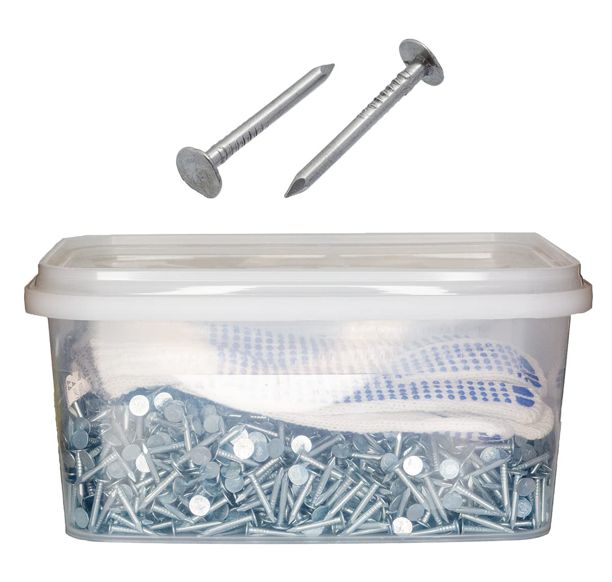 Roofing Nails Felt Clout Nails in Plastic Box with Protective Gloves 2.5Kg (3mm x 20mm)