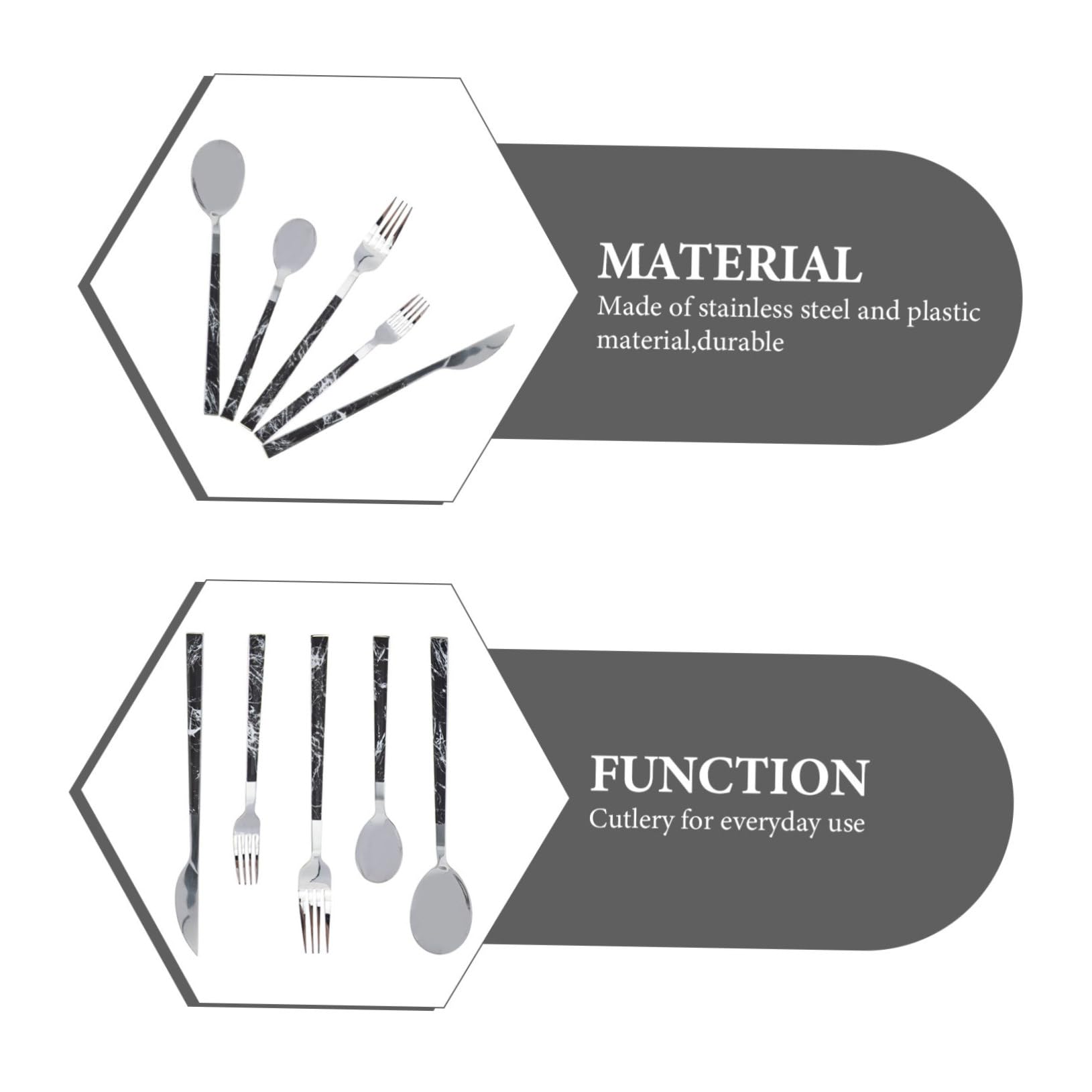 STOBAZA Cubiertos Inoxidable Con Diseño De Mármol Tenedores Y Reutilizables Para Carne Utensilios Resistentes Y Pulidos Para Uso Hogar Y Restaurantes 5 Piezas X 4