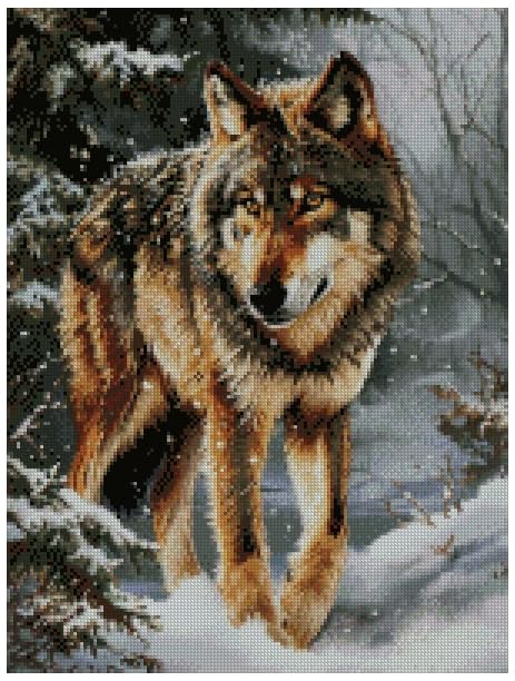 Broderie point de croix loup en hiver pour apprendre le canevas coton