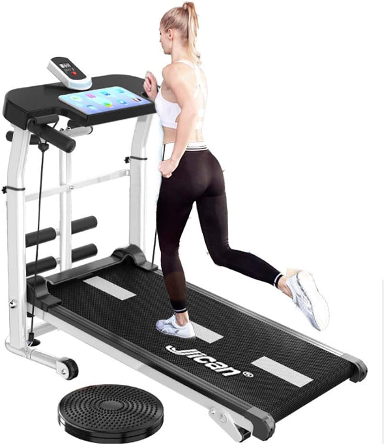 Mechanical Treadmill 4-in-1, with Mechanical Treadmill, Sit-ups Pannel, T-wisting Machine, Draw Rope Mechanical and Massage Wheel LED Display Folded with Tablet Stand,(Upgraded Version)