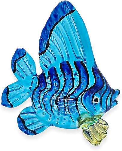 Miniatura 19 de WitnyStore Pequeña figura de pez ángel azul verde amarillo de 3½ pulgadas – Miniatura soplada a mano de vidrio pintado a mano peces de mar de agua