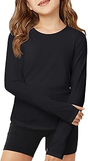 ZDC Girls Long Sleeve Athletic Shirts Kids Crewneck Quick Dry Workout Yoga Tops Basic