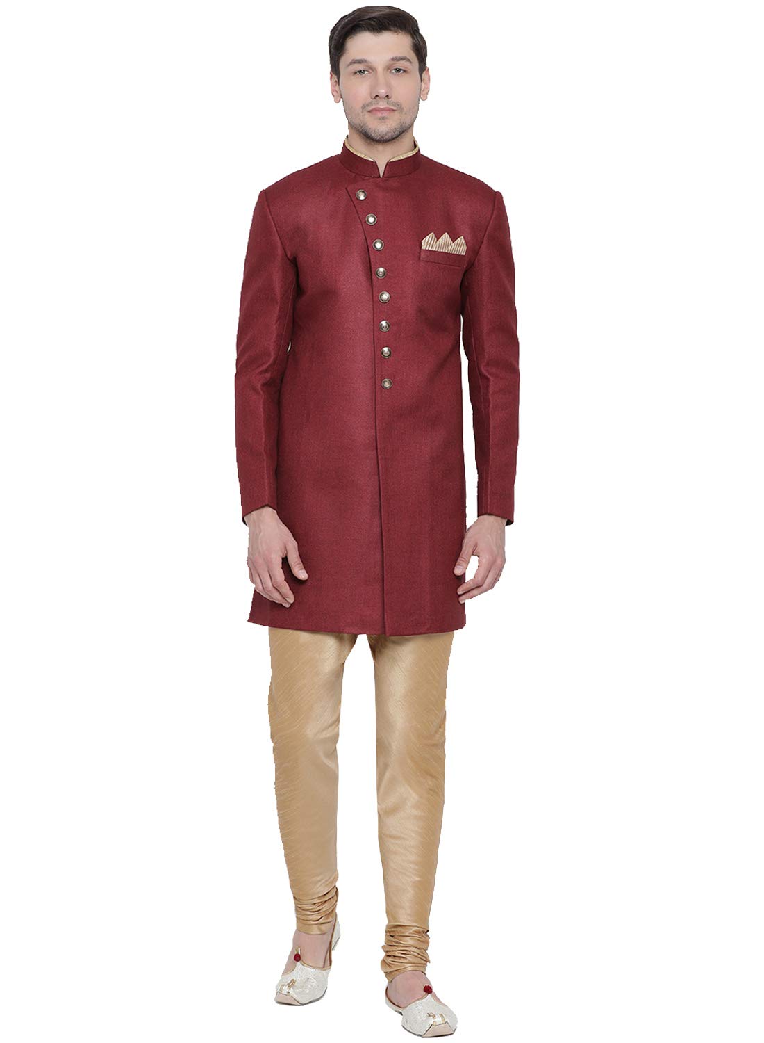 vastramay Men's Maroon Silk Blend Sherwani Set_VASMIW001MAnPRG_38-picture-44