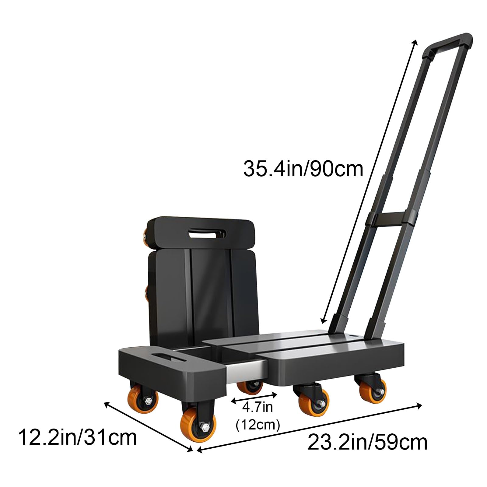 Składany wózek ręczny Heavy Duty Dolly z rozszerzalną platformą i 6 kółkami do bagażu podróżnego - kompaktowy i przenośny wózek