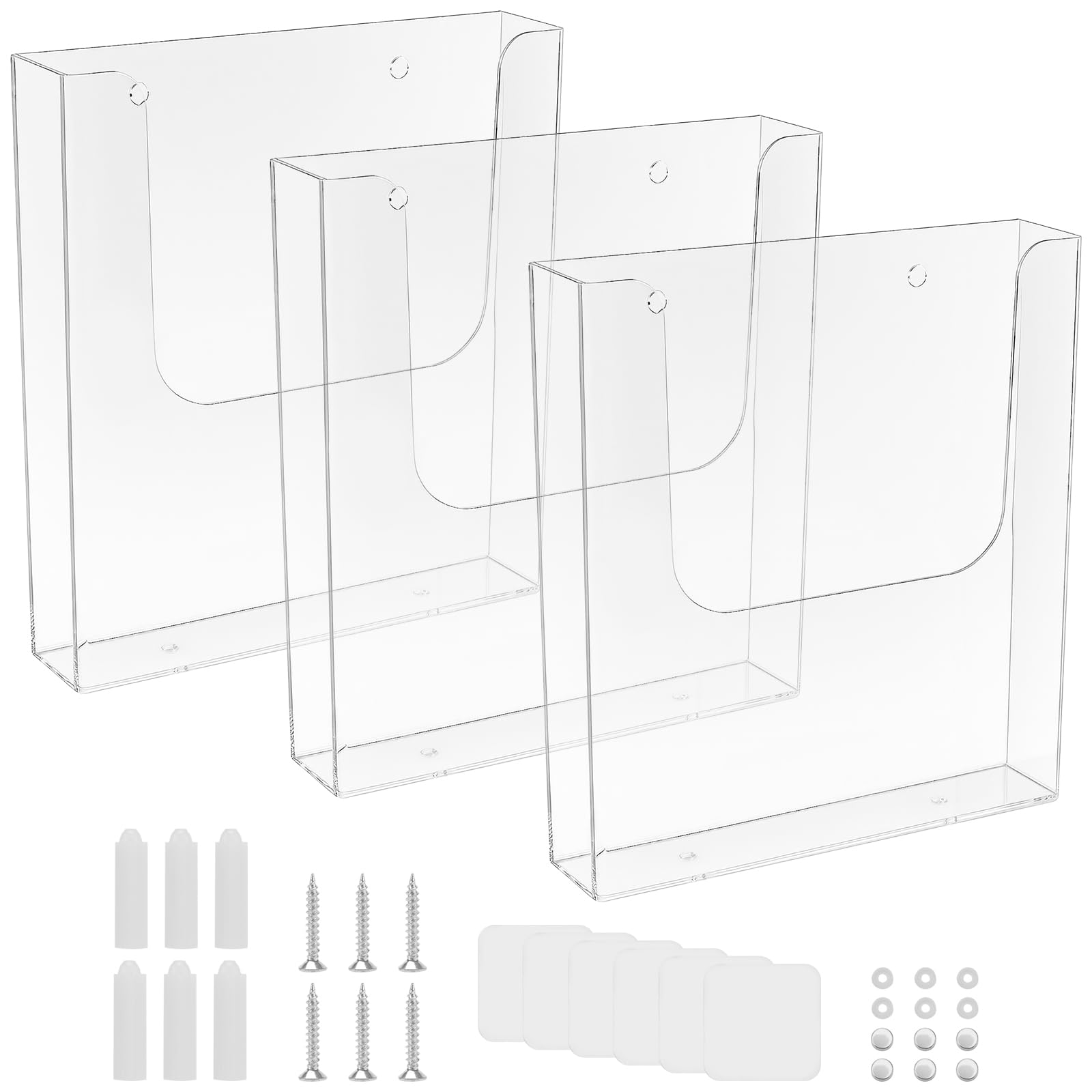 TAICHEUT 3PCS A4 Wall Mounted Document Holder, Clear Portrait Magazine File Stand for Brochures, Menus, Leaflets, Letter Paper Display Organizer