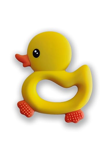 Miniatura 7 de BabyBite Juguetes de dentición para bebés, lindo mordedor de pato para juegos sensoriales y de desarrollo para bebés y niños pequeños, 100% silicona
