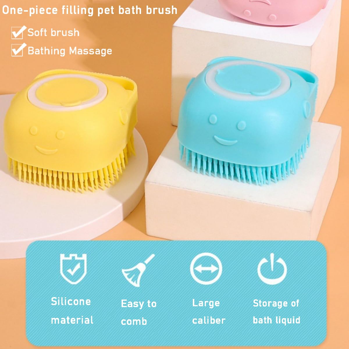 3 Stück Bürste Hund, mit 3 Handtüchern, Badebürste Hunde, Haustier Bürsten, Massagebürste für Hunde, Weiche Silikon Badebürste mit Ringgriff, Shampoo Dispenser für Beruhigende Massage Waschen