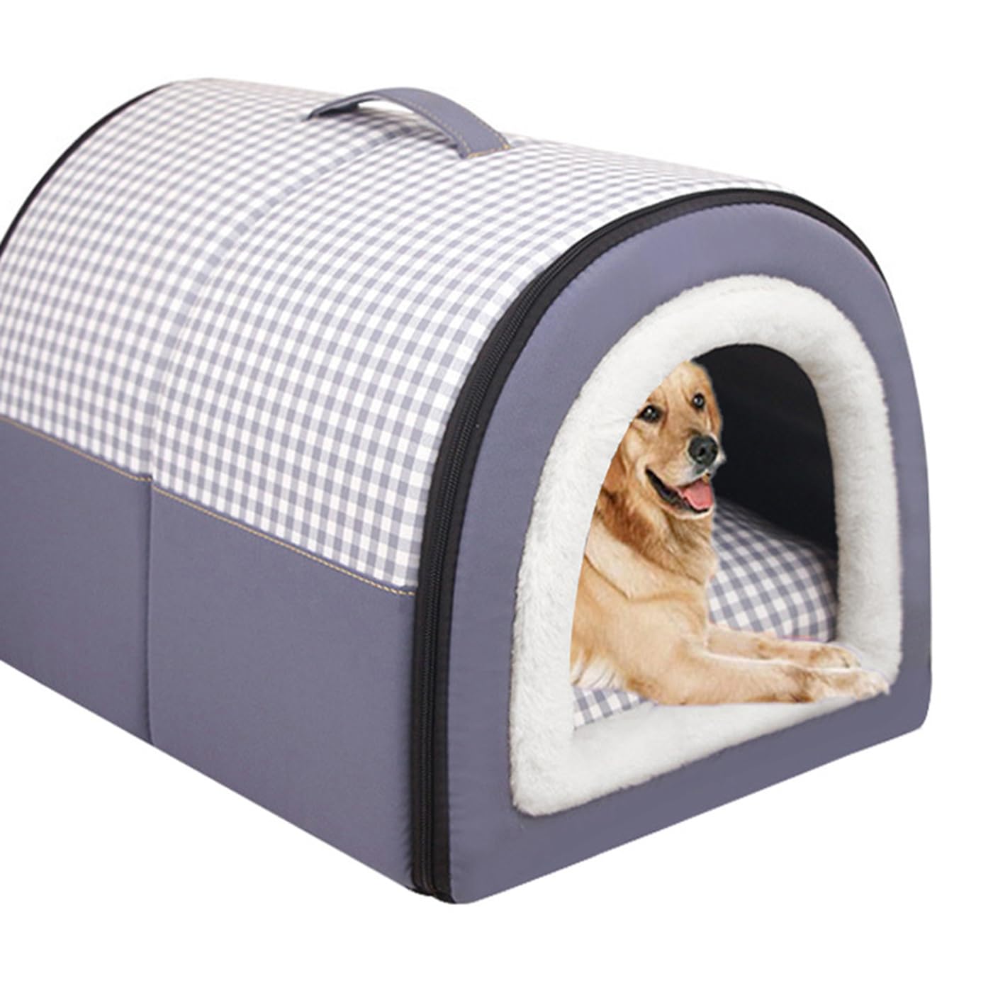Large Dog House 2 in 1 Dog Bed Waterproof XL,Washable Pet Cat Calming Beds Anti Anxiety Soft Plaid Indoor Non-Slip Warm Pet Cave House Kennel for Medium Dogs Cats (Dark grey,L-60x43x40CM)