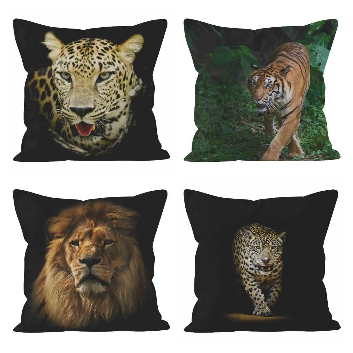 Lino Fodere Cuscini Etniche Federe x Cuscino Divano 50x50cm, Leopardo Federe per Cuscini Primaverile Federe Cuscino Letto Cotone Fantasia Divano da Salotto 4Pcs